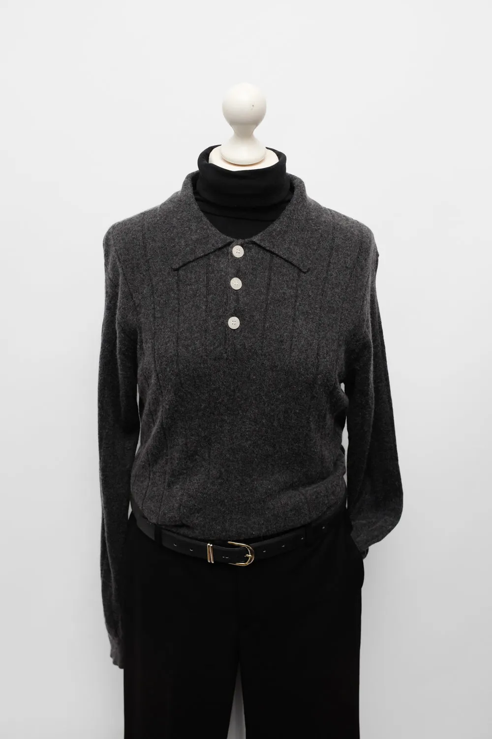 PURE CASHMERE SILK GREY POLO SWEATER
