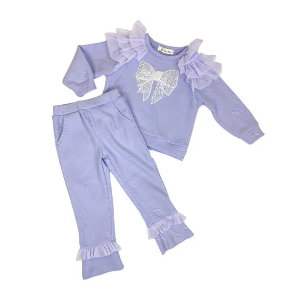 Purple Ruffle Trim Pants