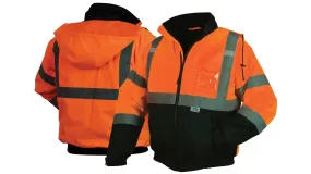 Pyramex RJ32 Series Bomber Jacket, Hi-Vis Orange with 2" Silver Reflective Striping, Insulated, ANSI Type R Class 3