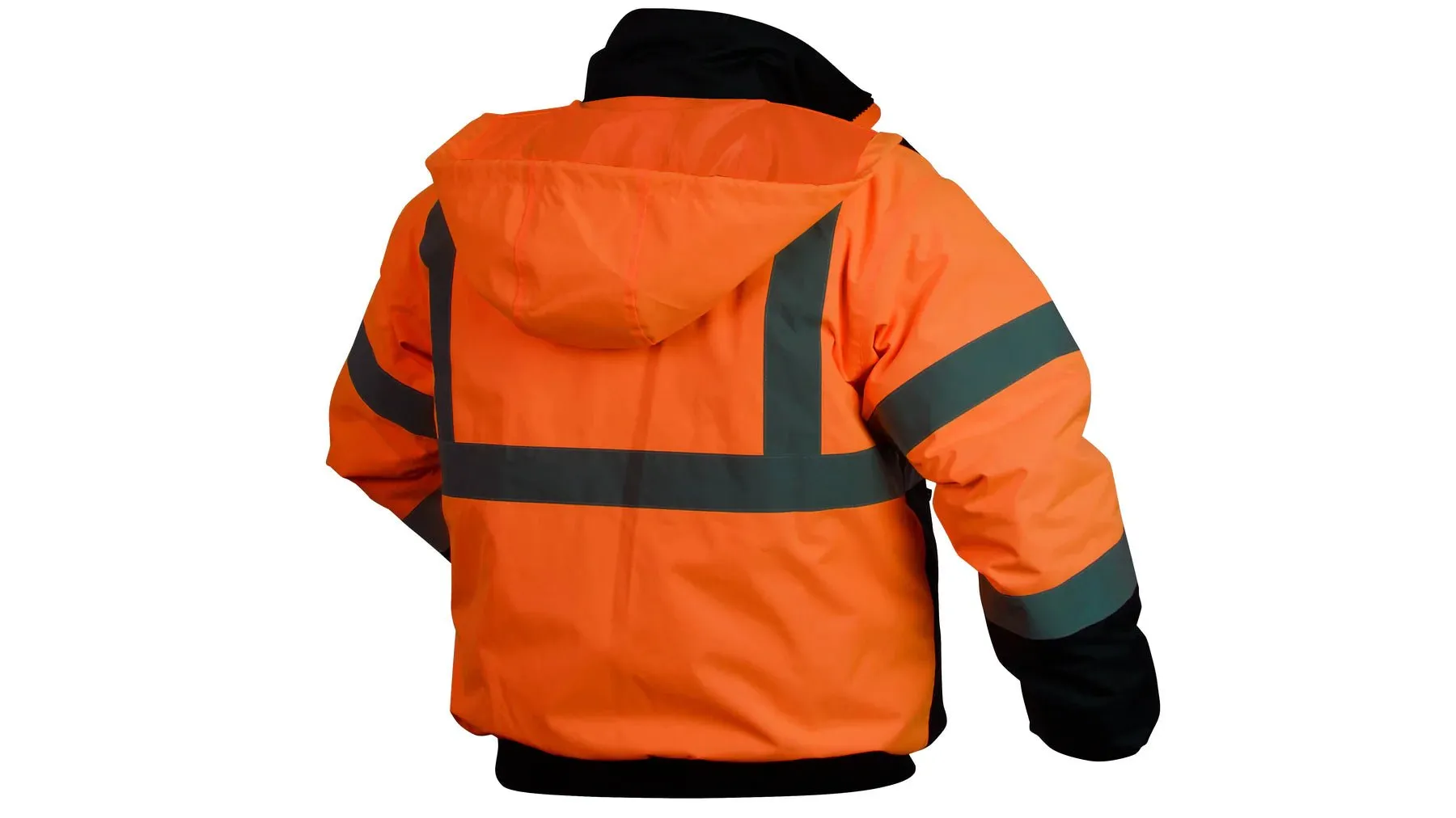 Pyramex RJ32 Series Bomber Jacket, Hi-Vis Orange with 2" Silver Reflective Striping, Insulated, ANSI Type R Class 3