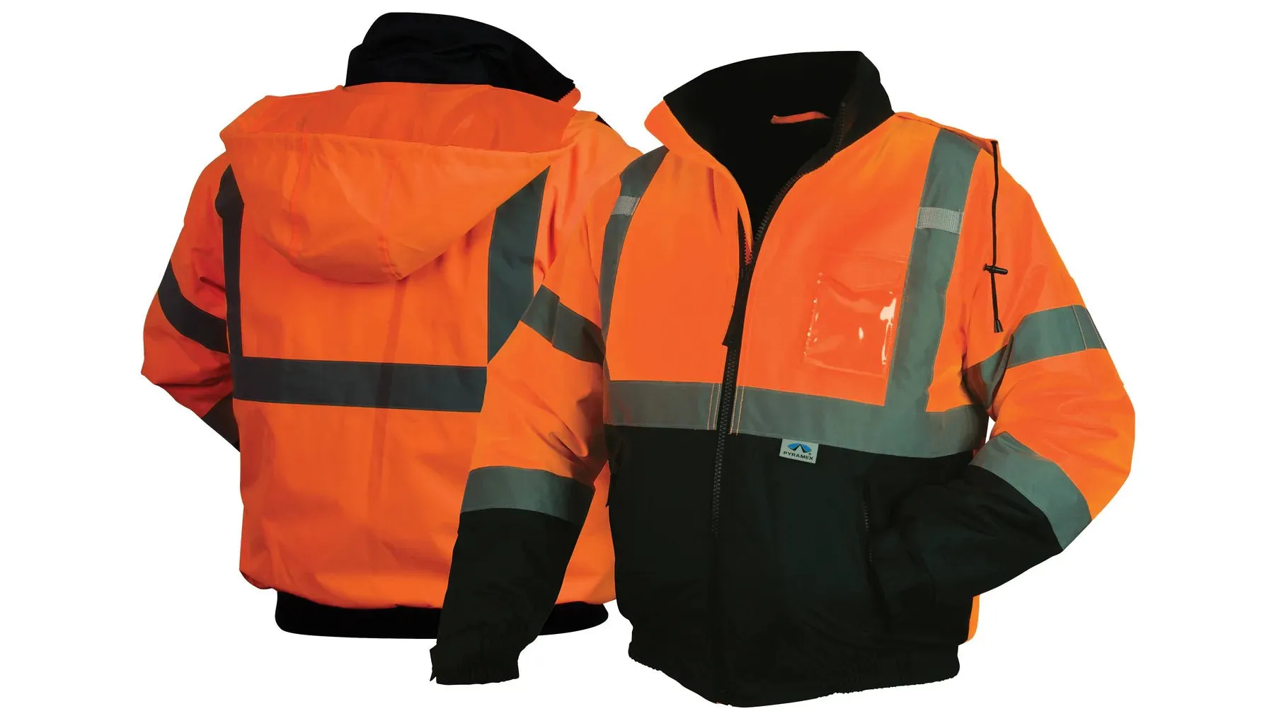 Pyramex RJ32 Series Bomber Jacket, Hi-Vis Orange with 2" Silver Reflective Striping, Insulated, ANSI Type R Class 3