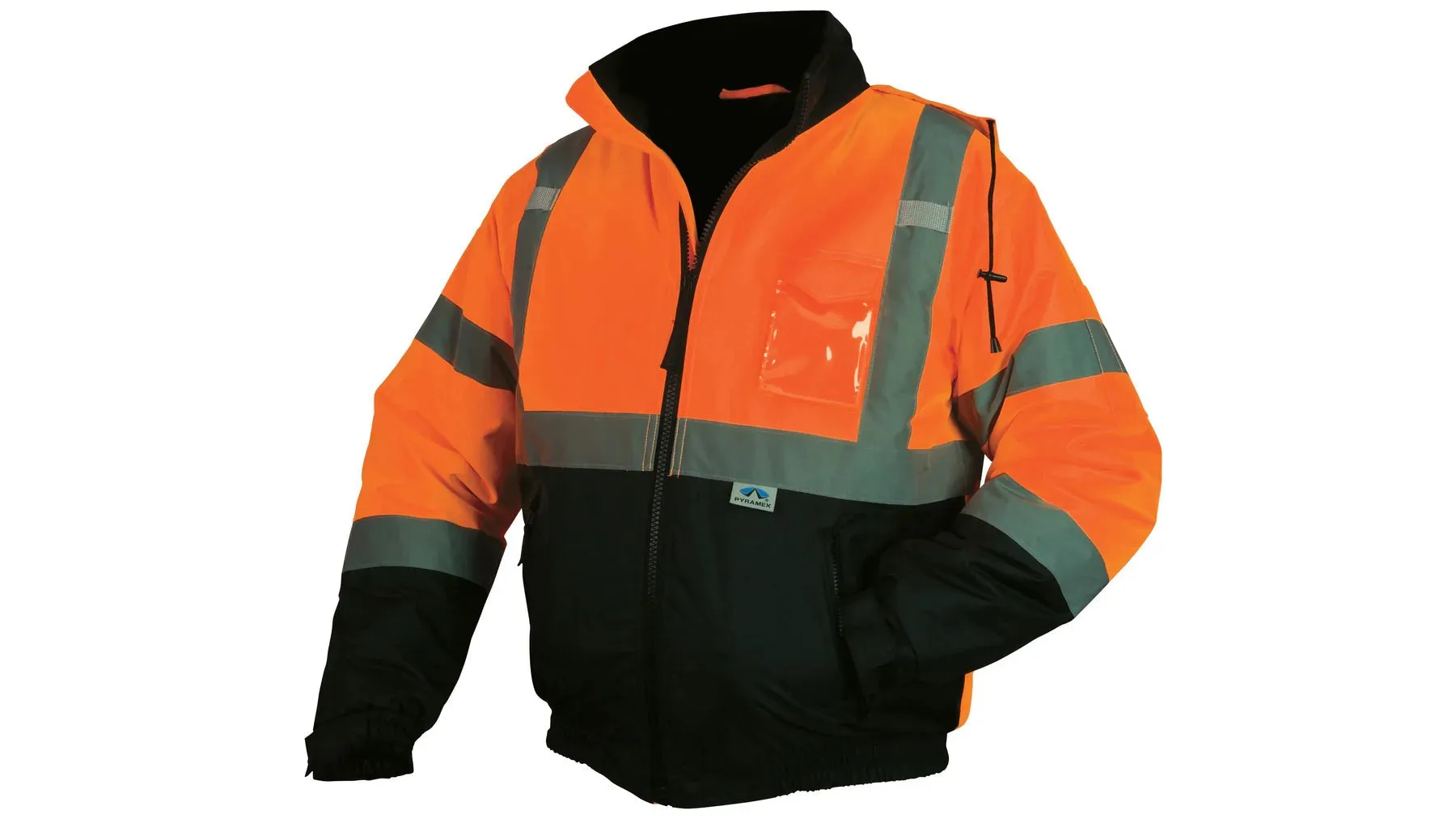 Pyramex RJ32 Series Bomber Jacket, Hi-Vis Orange with 2" Silver Reflective Striping, Insulated, ANSI Type R Class 3