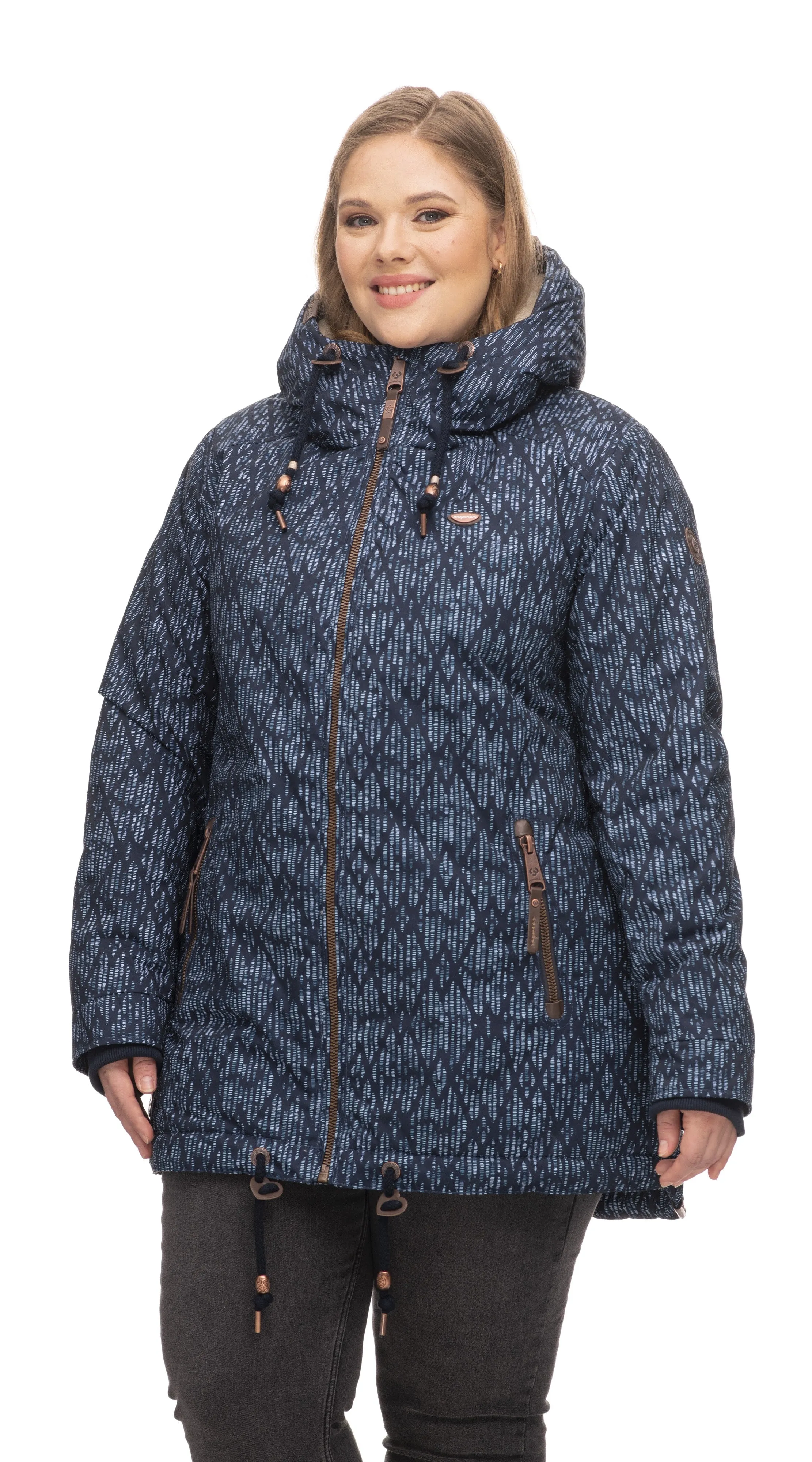 RAGWEAR WOMEN'S ZUZKA PRINT PLUS JACKET WITH SHERPA -NAVY