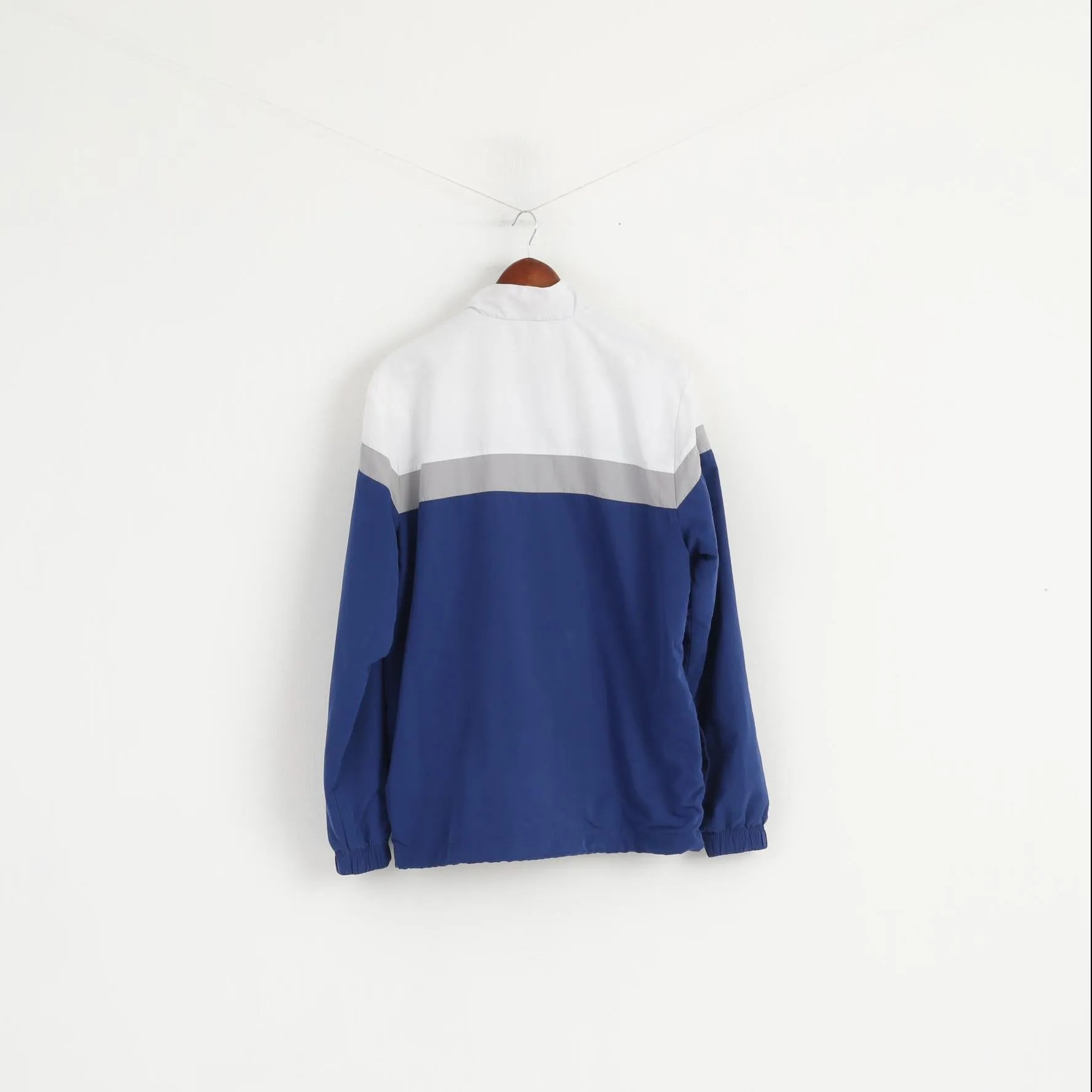 Reebok Men L Jacket White Blue Bomber Mesh Lined Zip Up Lightweight Active Sport Top