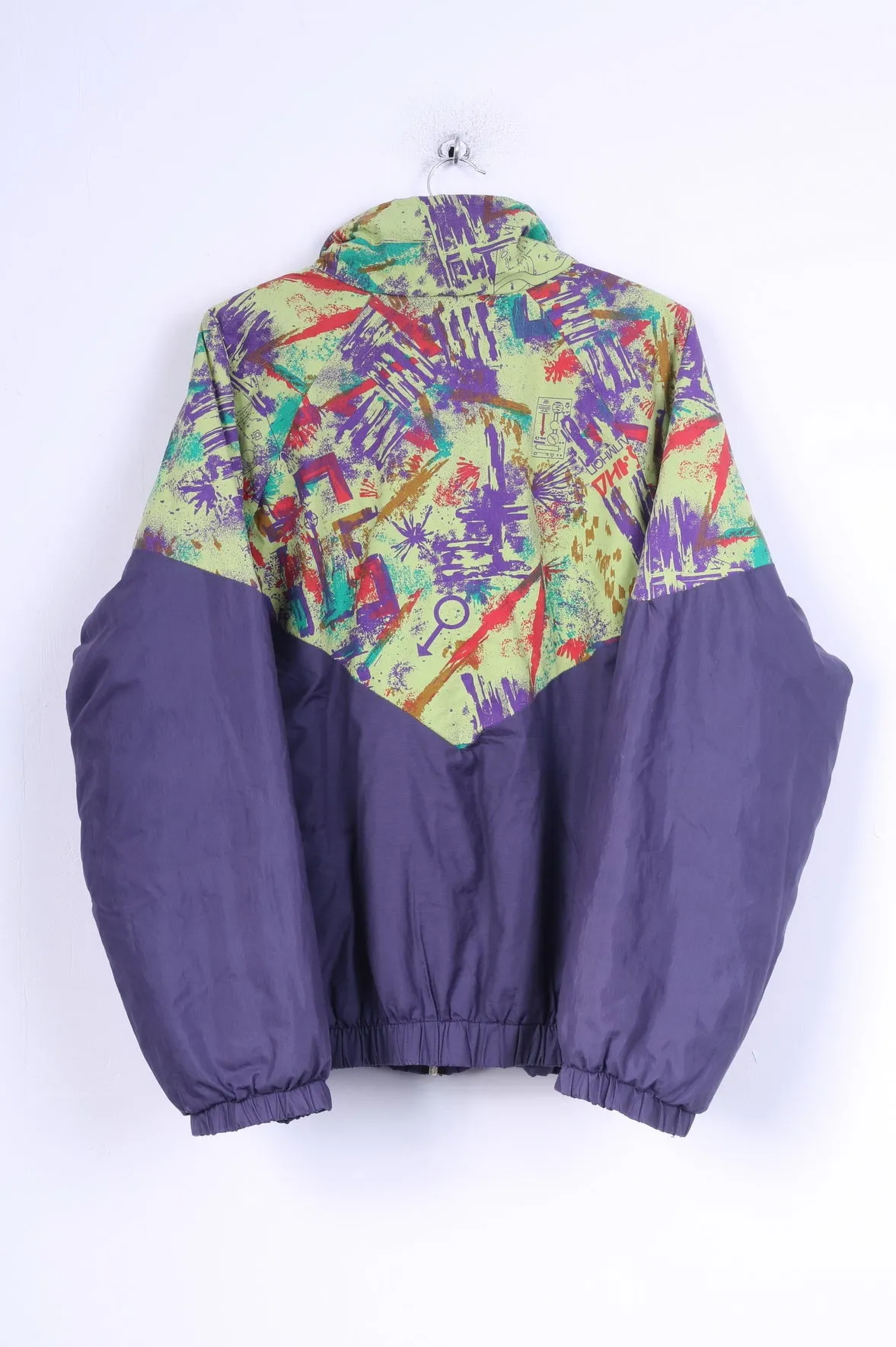 Retro Men L Jacket Purple Festival Padded Zippered Cotton Blend Bomber