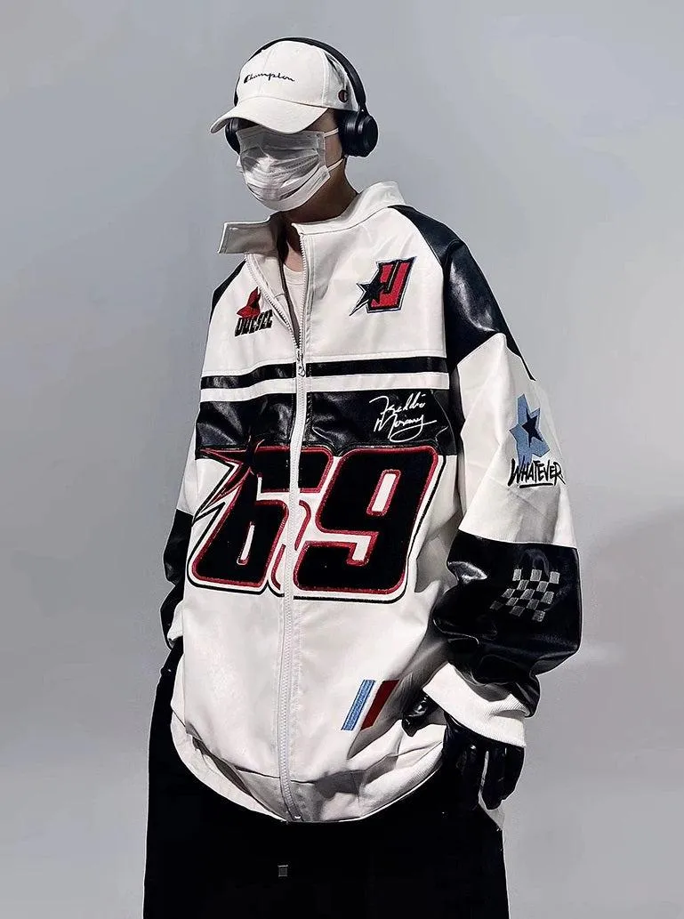 Retro Racing Leather Bomber Jacket