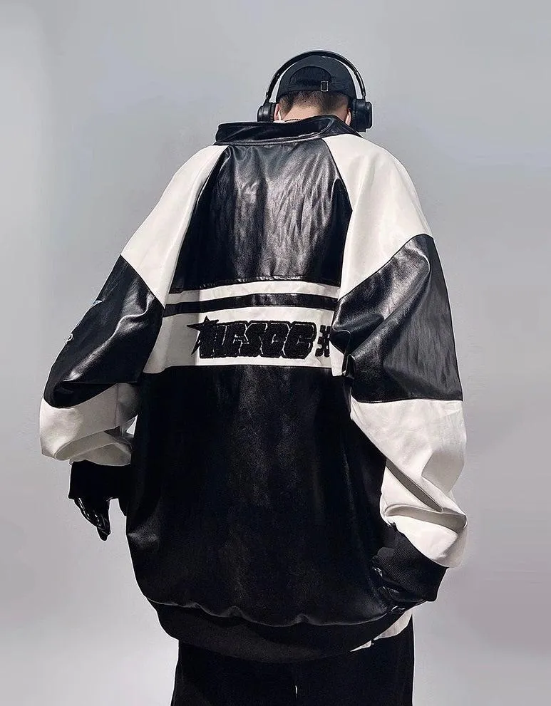 Retro Racing Leather Bomber Jacket