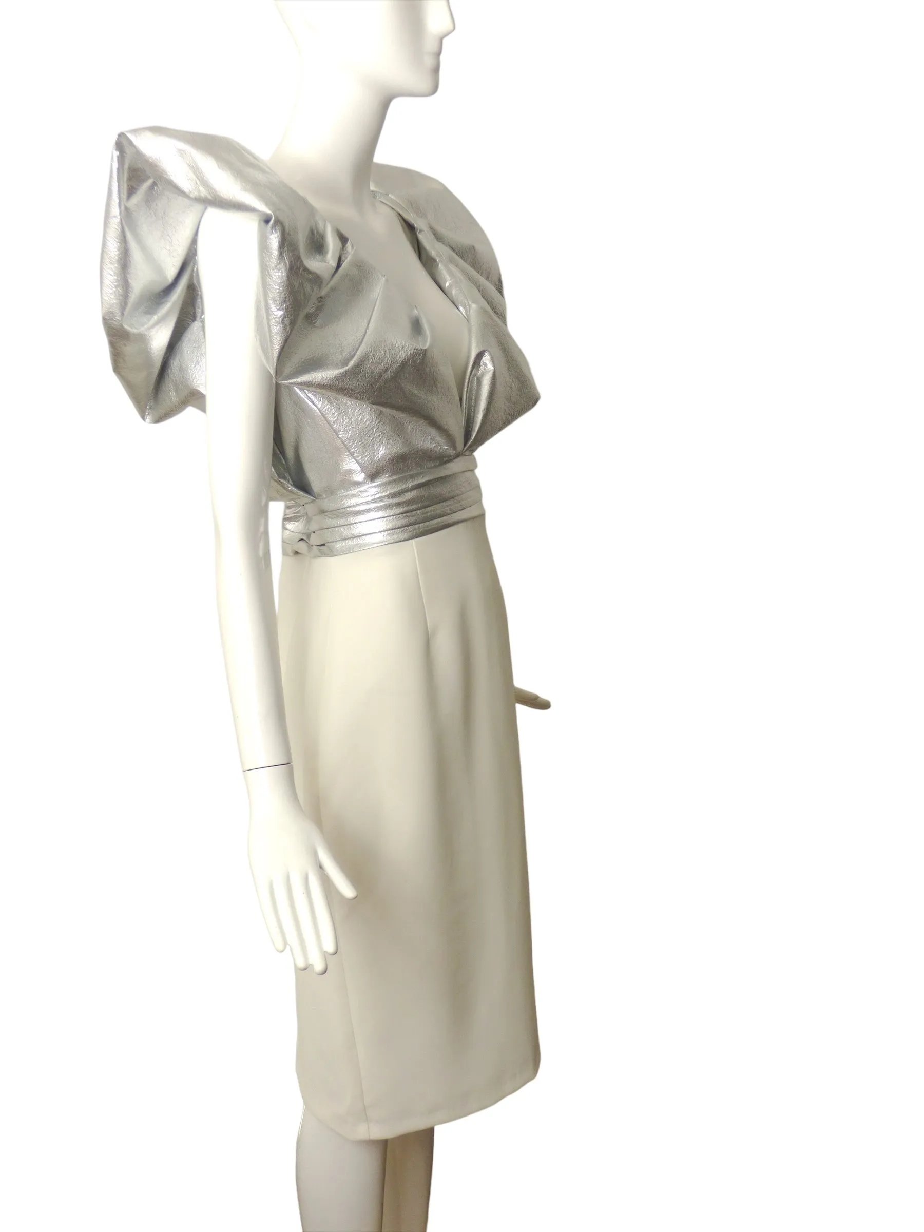RONNY KOBO-2023  NWT Silver & Ivory Lame Cocktail Dress, Size 8