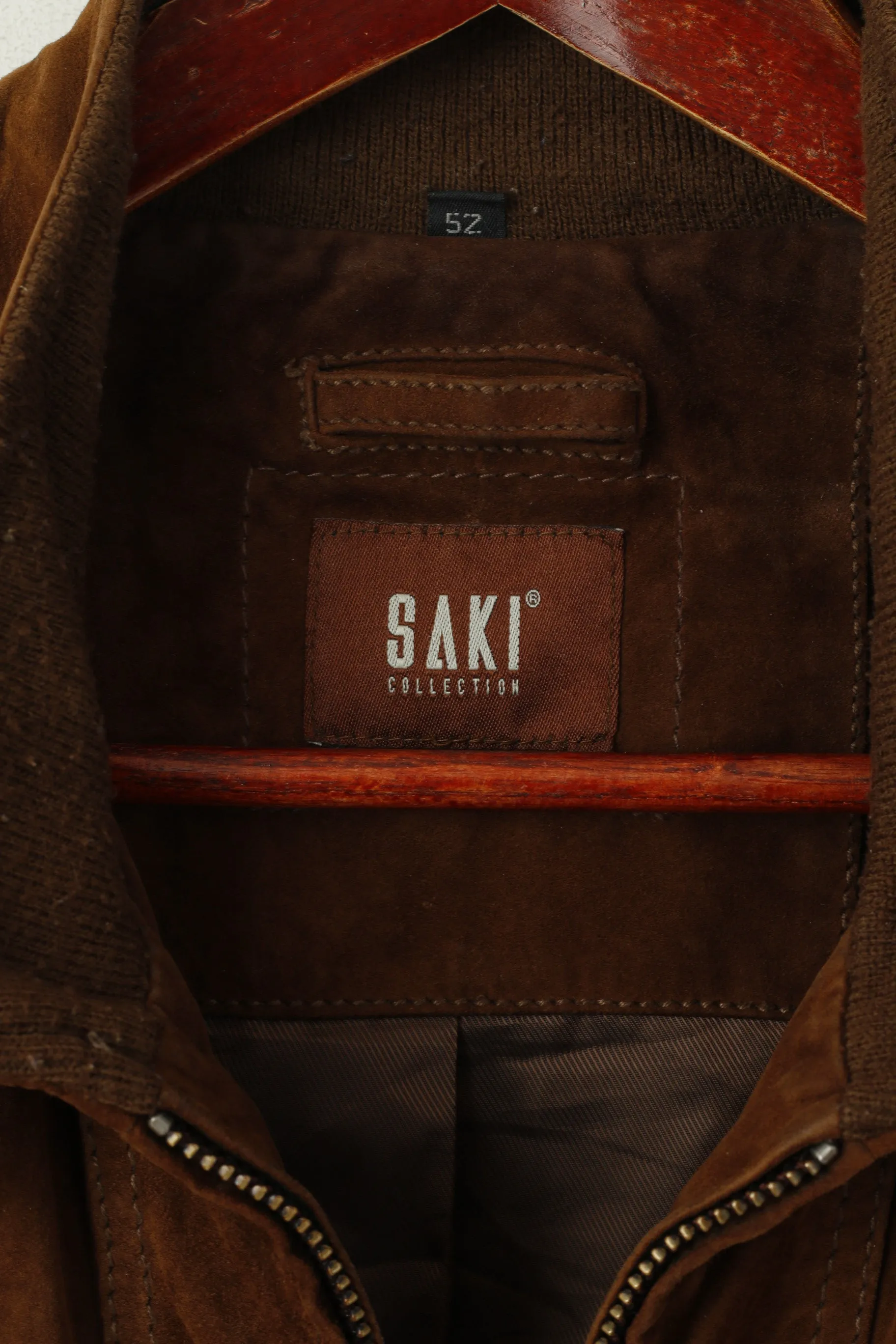 Saki Men 52 L Bomber Jacket Brown Suede Leather Full Zipp Retro Biker Top