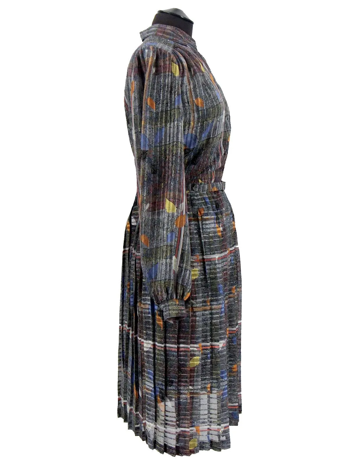Sheer Sleeve Leaf Print Vintage Dress