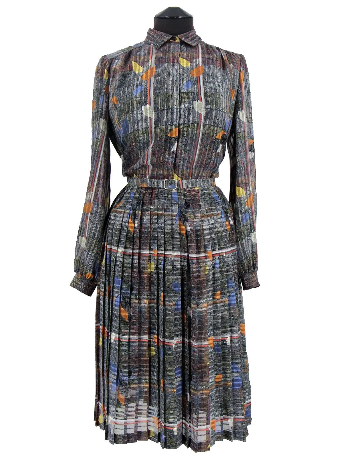 Sheer Sleeve Leaf Print Vintage Dress