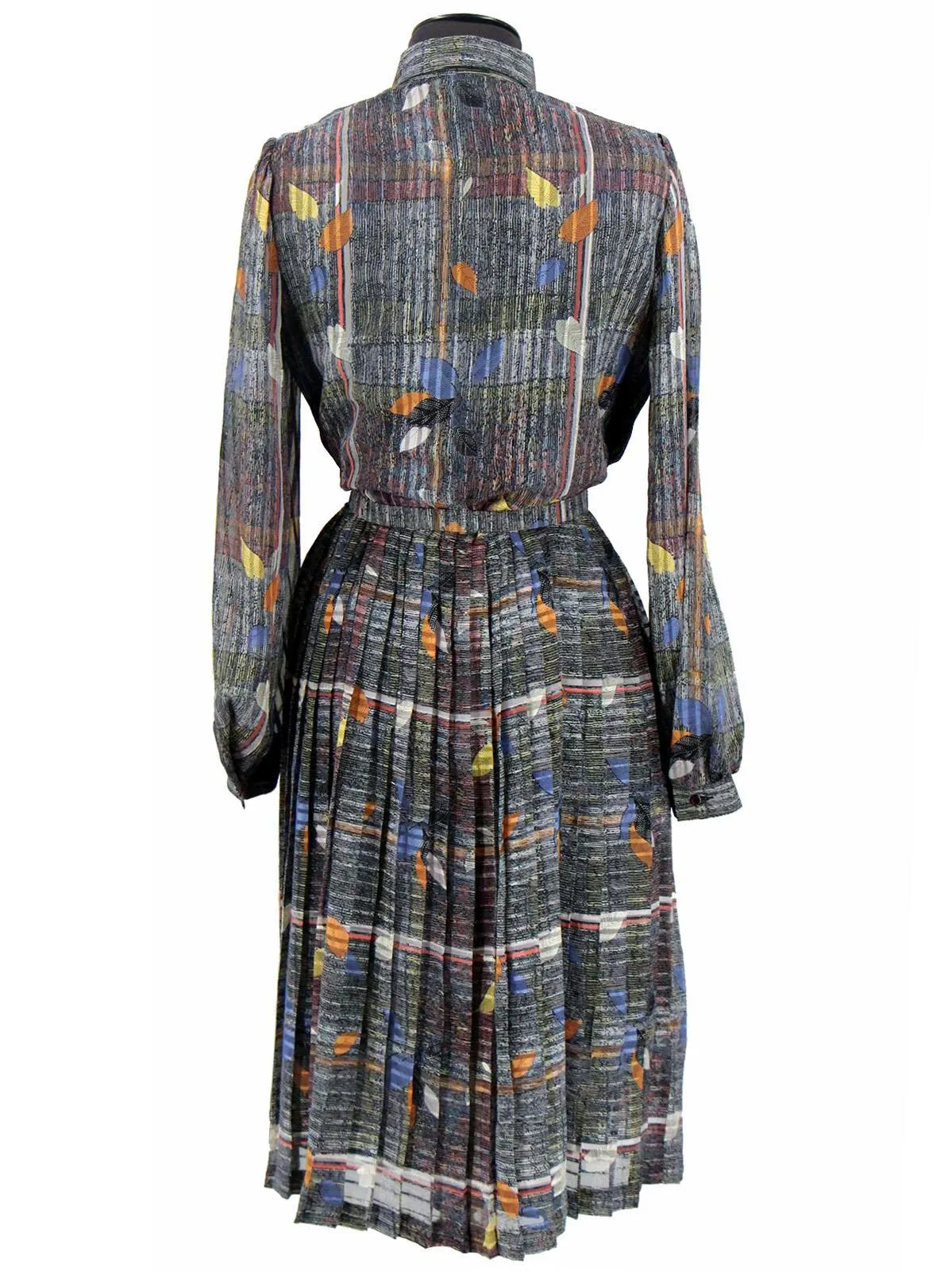 Sheer Sleeve Leaf Print Vintage Dress