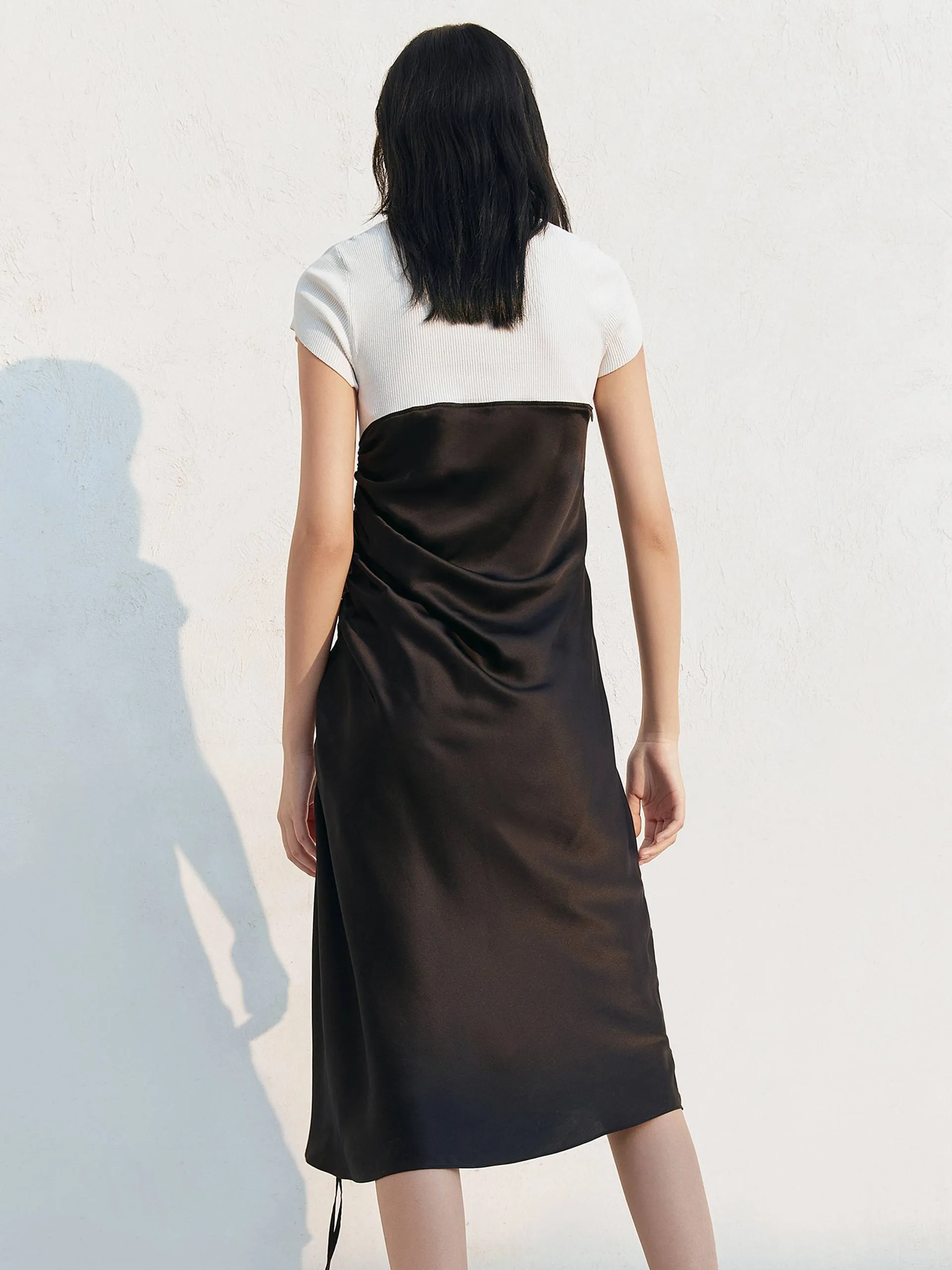 Silk Contrast Drawstring Dress