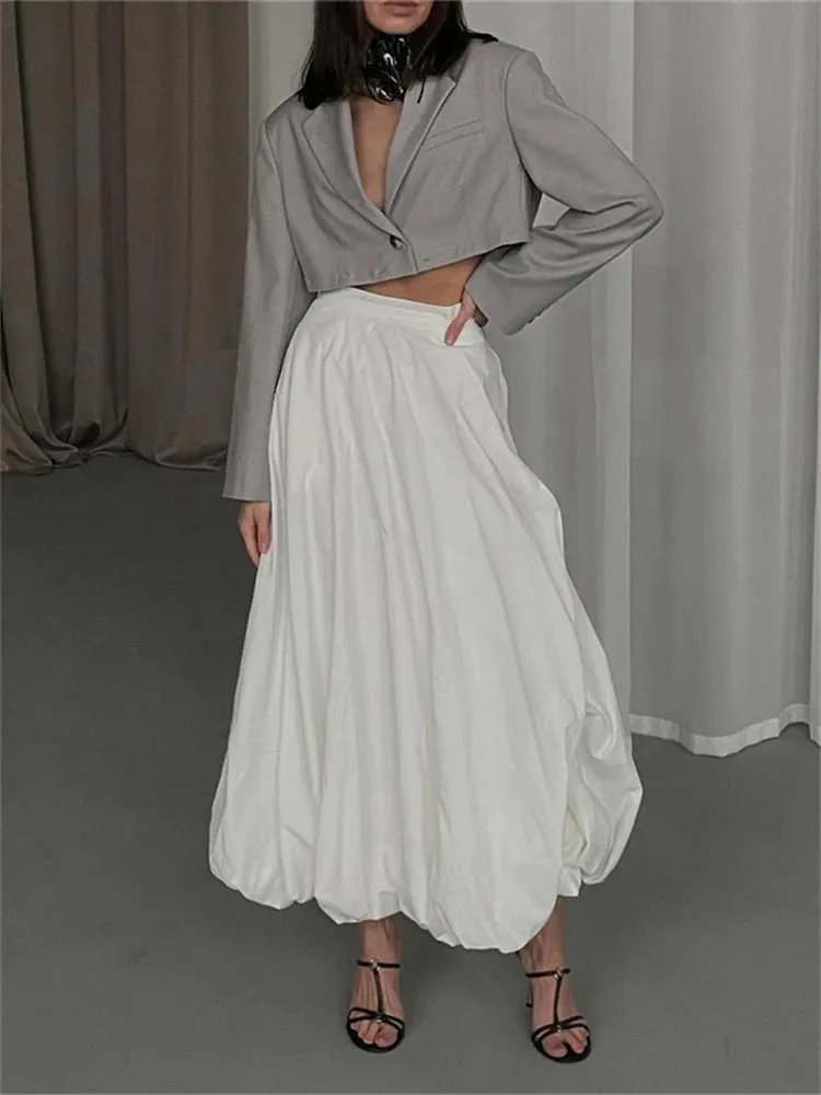 Silk Satin White Maxi Skirt Long Ruffled Pleated Skirts Elegant Lantern Pants A-Line Silk Long Skirts For Women New