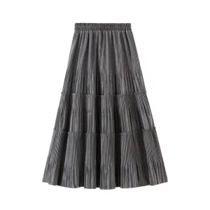 Solid Color Vintage Elastic Waist Pleated Women's Skirt