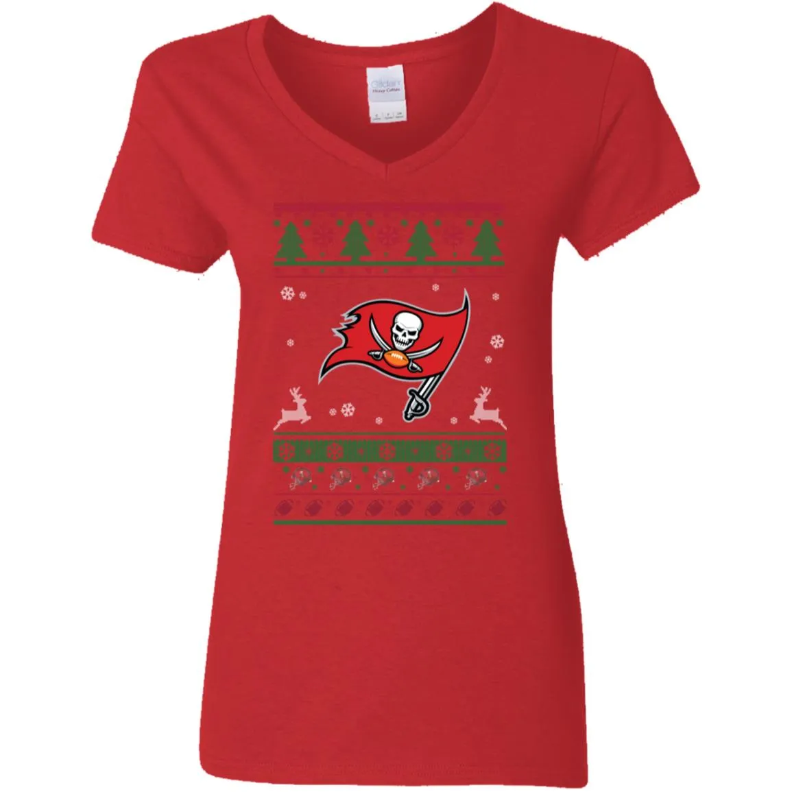Tampa Bay Buccaneers Logo Football Teams Ugly Christmas Sweater Women V-Neck T-Shirt