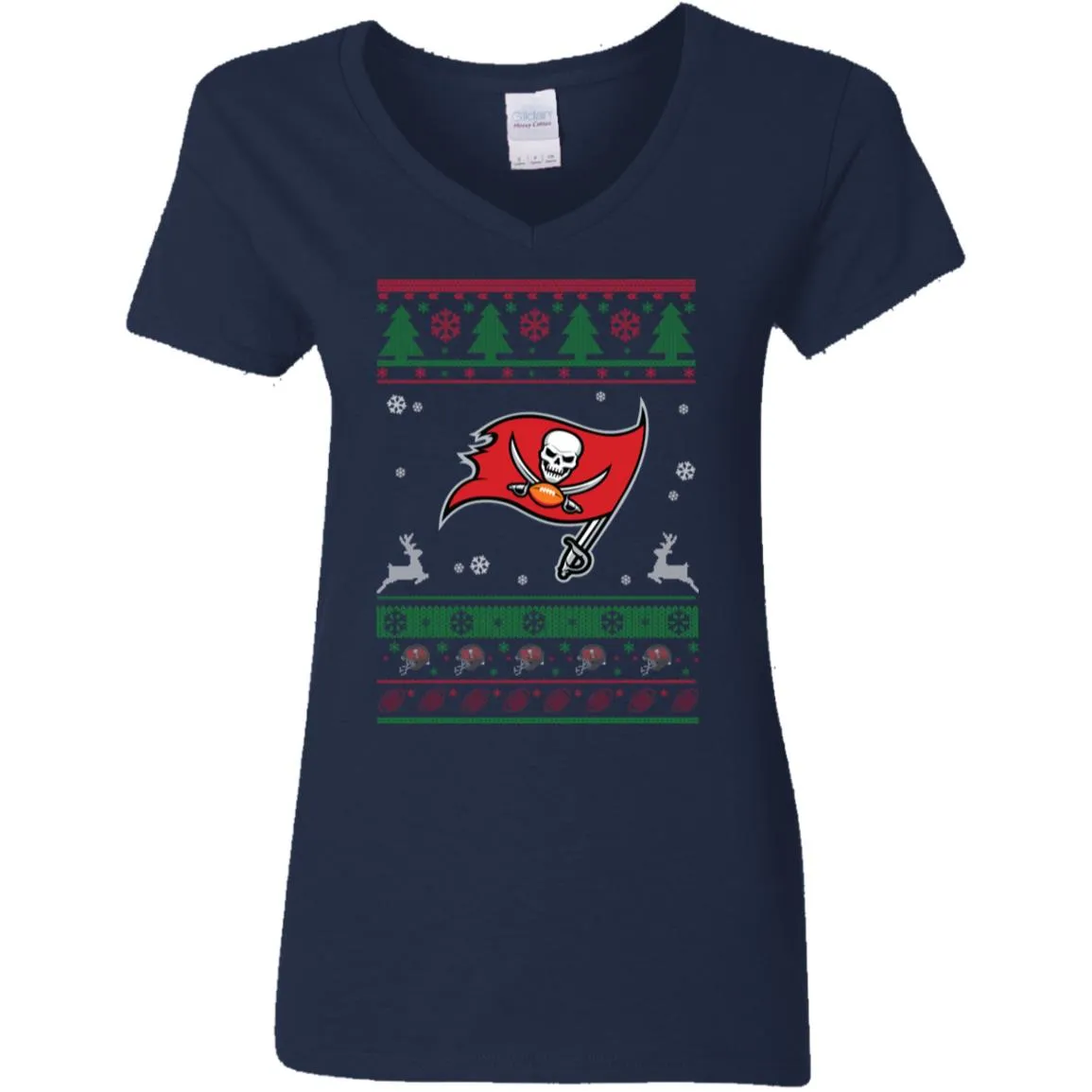 Tampa Bay Buccaneers Logo Football Teams Ugly Christmas Sweater Women V-Neck T-Shirt