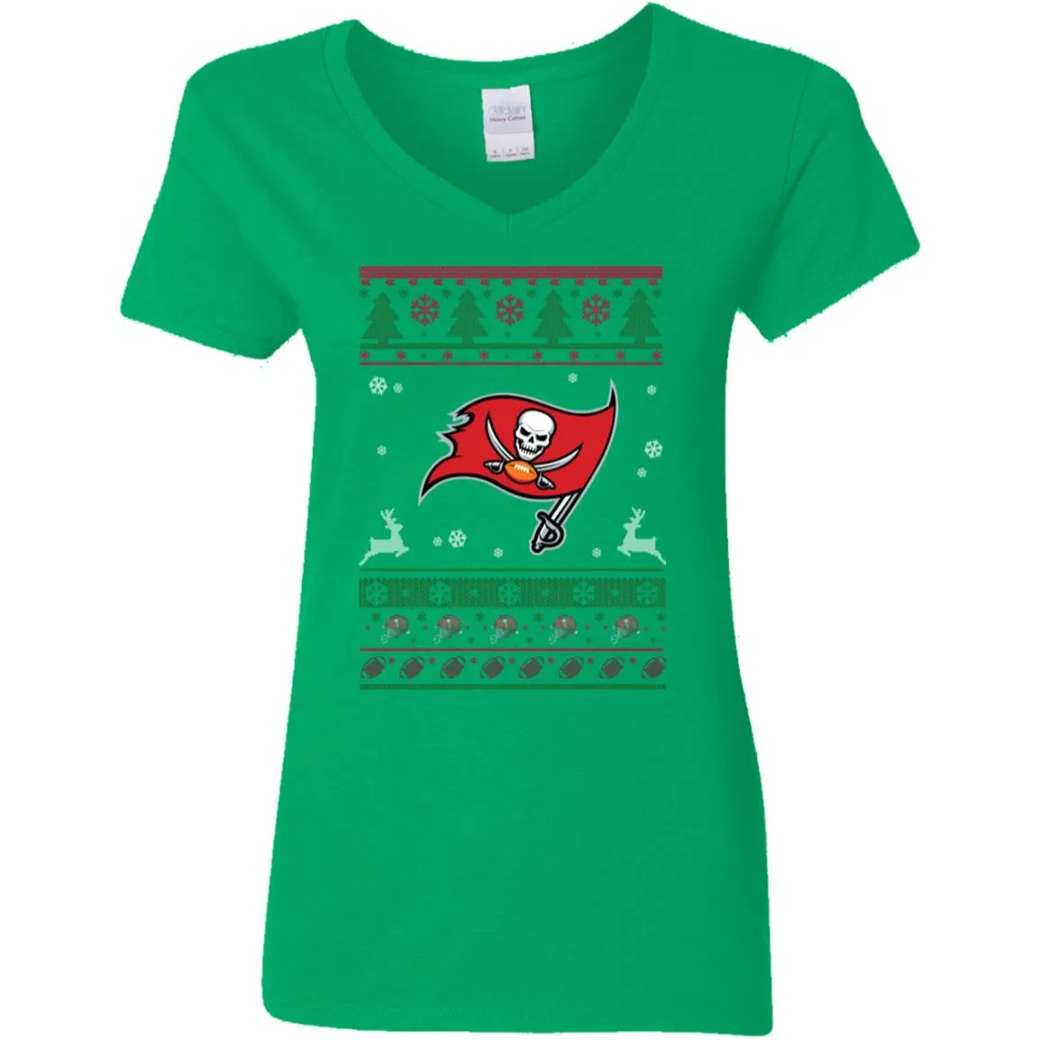 Tampa Bay Buccaneers Logo Football Teams Ugly Christmas Sweater Women V-Neck T-Shirt