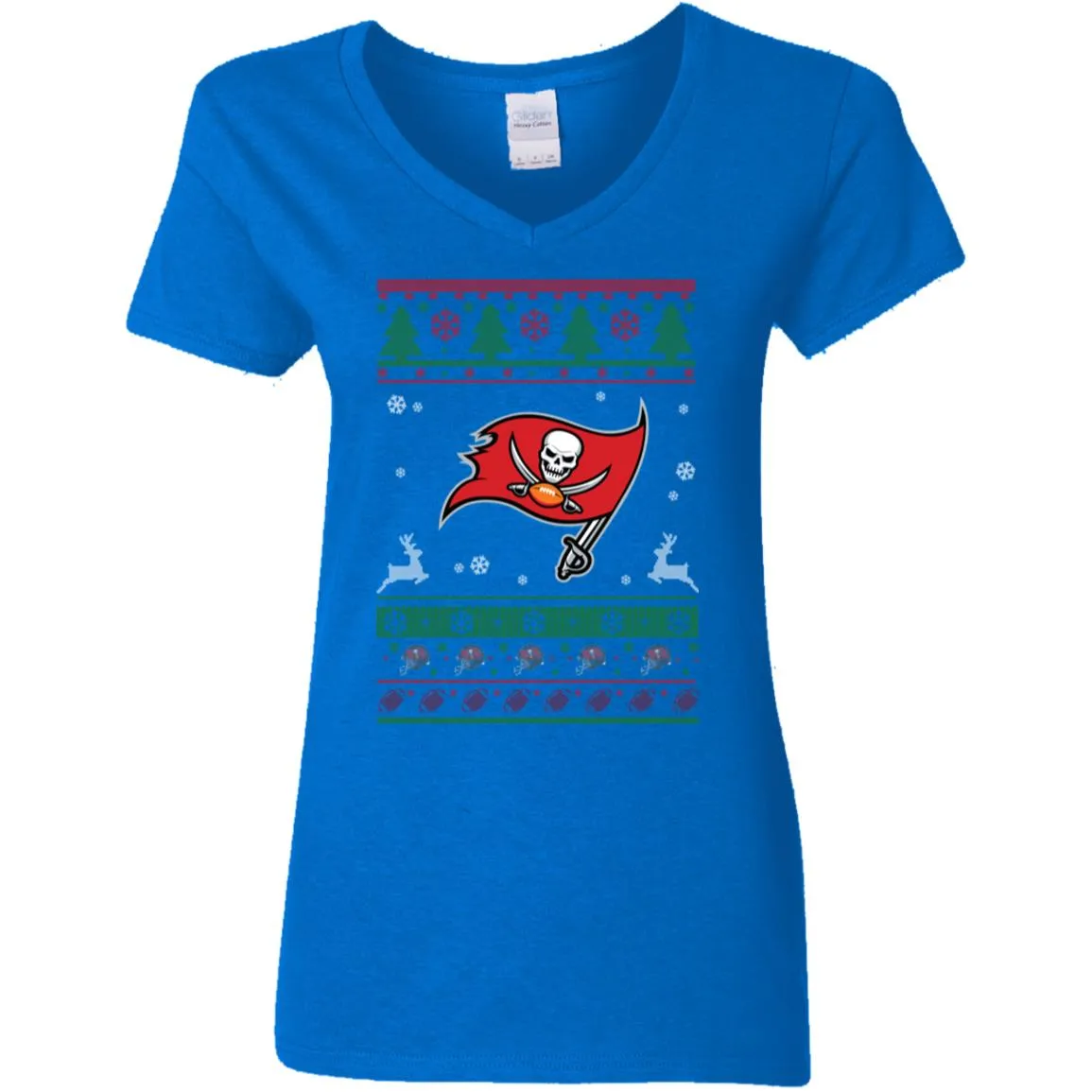 Tampa Bay Buccaneers Logo Football Teams Ugly Christmas Sweater Women V-Neck T-Shirt