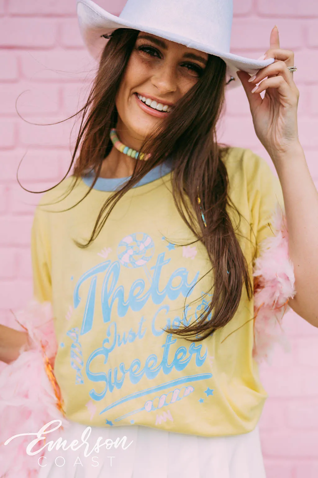 Theta Just Got Sweeter Candy Bid Day Colorblock Ringer Tee