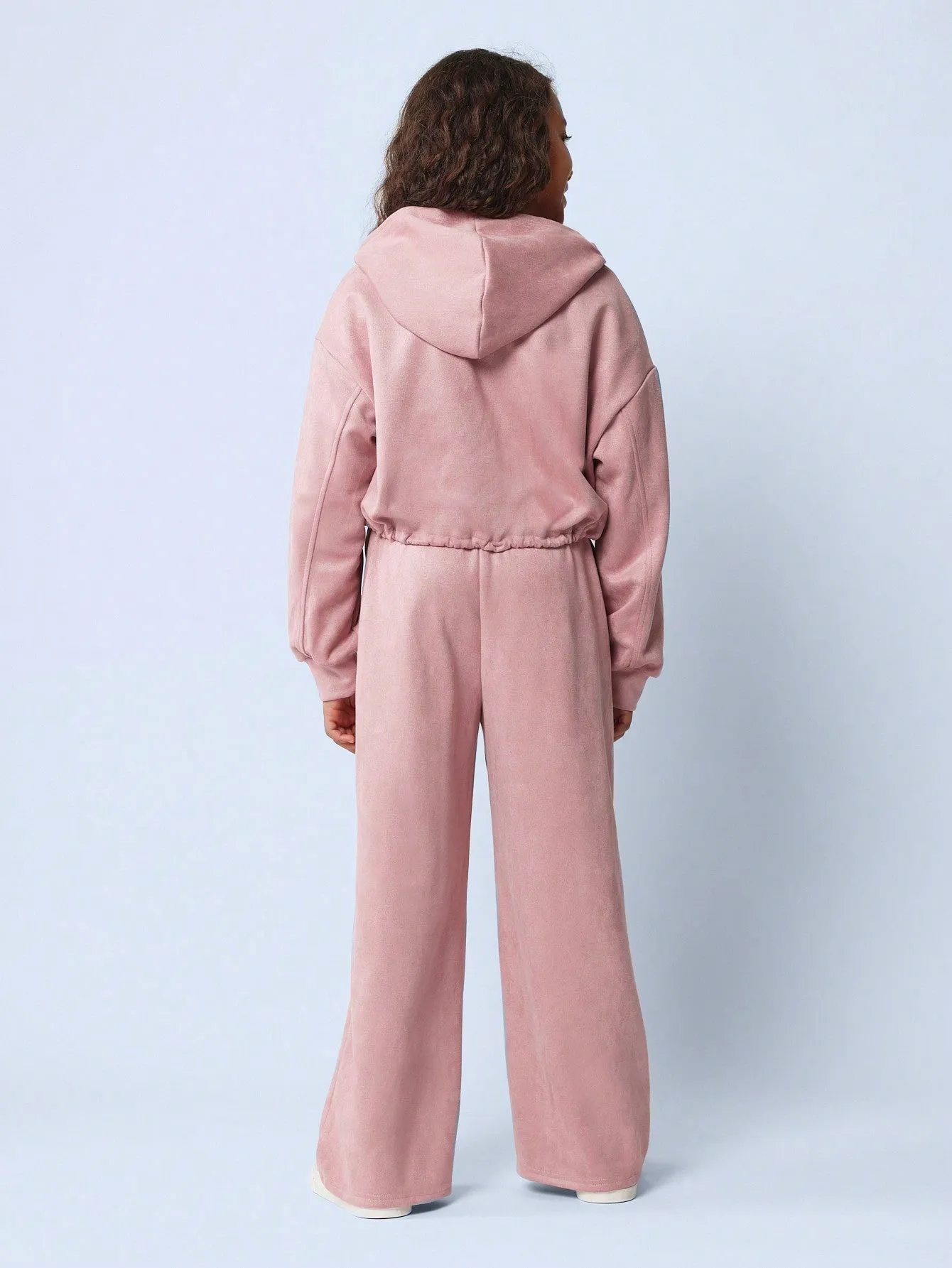 Tween Girls Comfy Essential Suedette Zip Through Elastic Hem Hoodie And Wide Leg Sweatpants 2 Piece Set