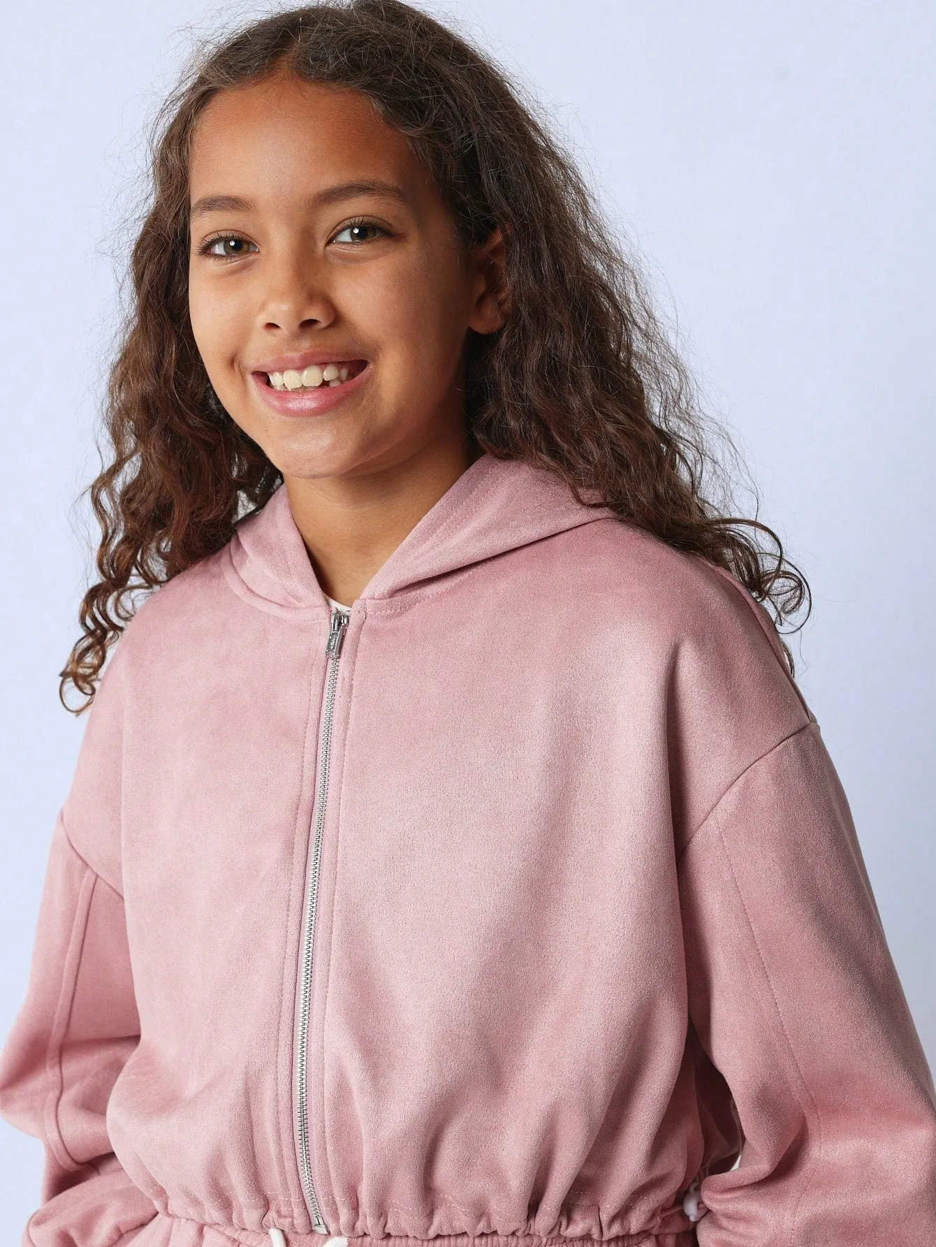 Tween Girls Comfy Essential Suedette Zip Through Elastic Hem Hoodie And Wide Leg Sweatpants 2 Piece Set