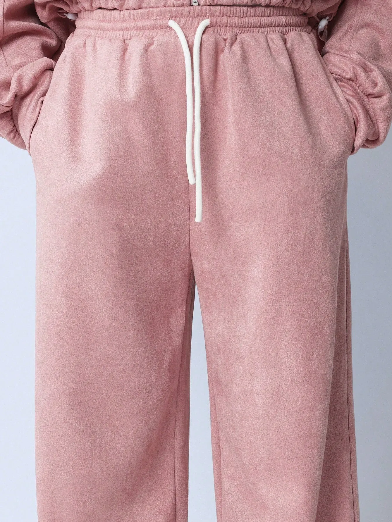 Tween Girls Comfy Essential Suedette Zip Through Elastic Hem Hoodie And Wide Leg Sweatpants 2 Piece Set