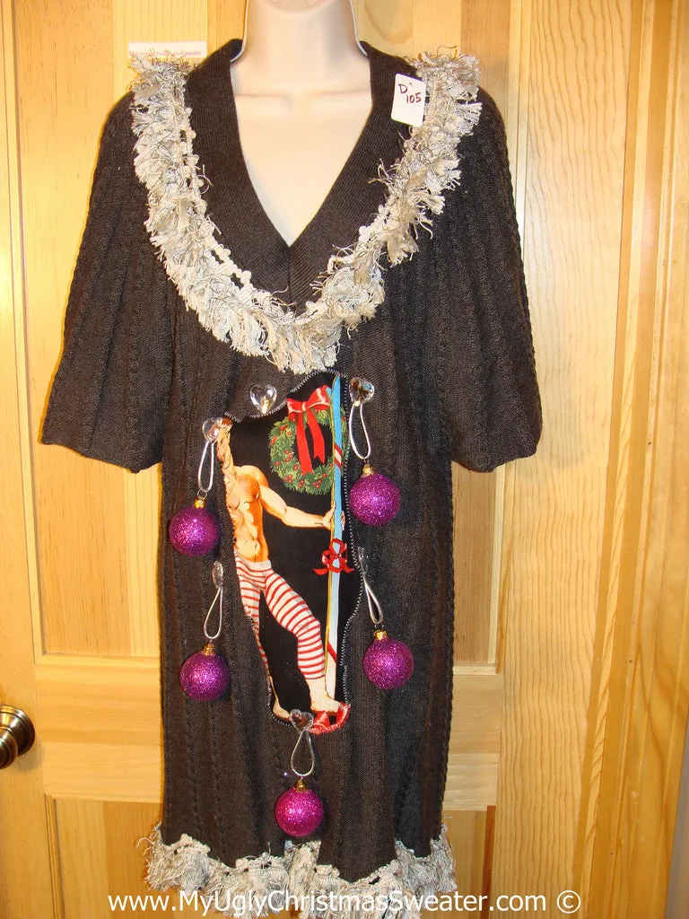 Ugly Christmas Sweater Party Tacky Dress with Hottie Guy and Real Ornaments  (d105)