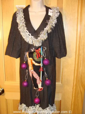 Ugly Christmas Sweater Party Tacky Dress with Hottie Guy and Real Ornaments  (d105)