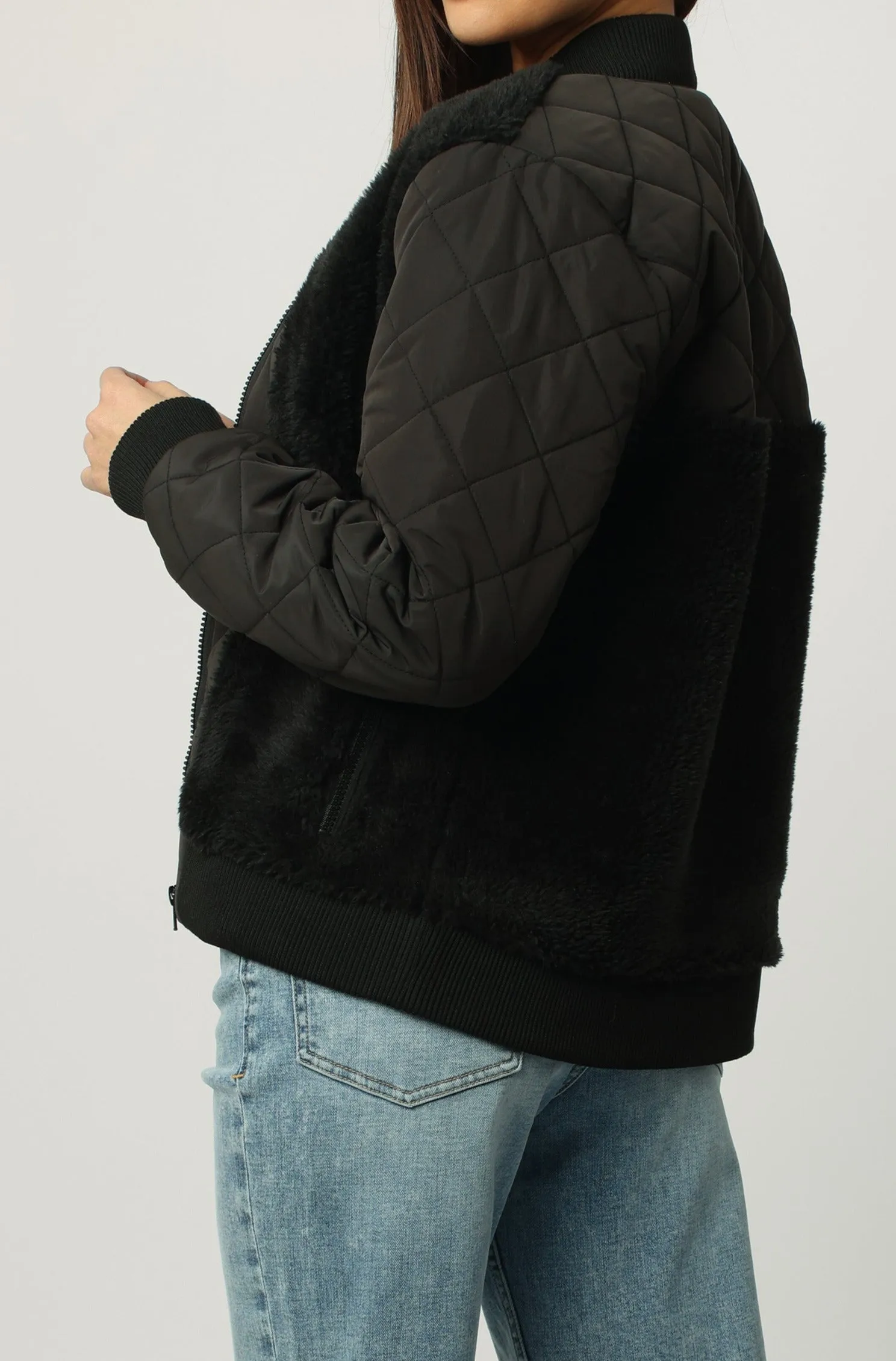 VANESSA QUILTED SHERPA JACKET BLACK