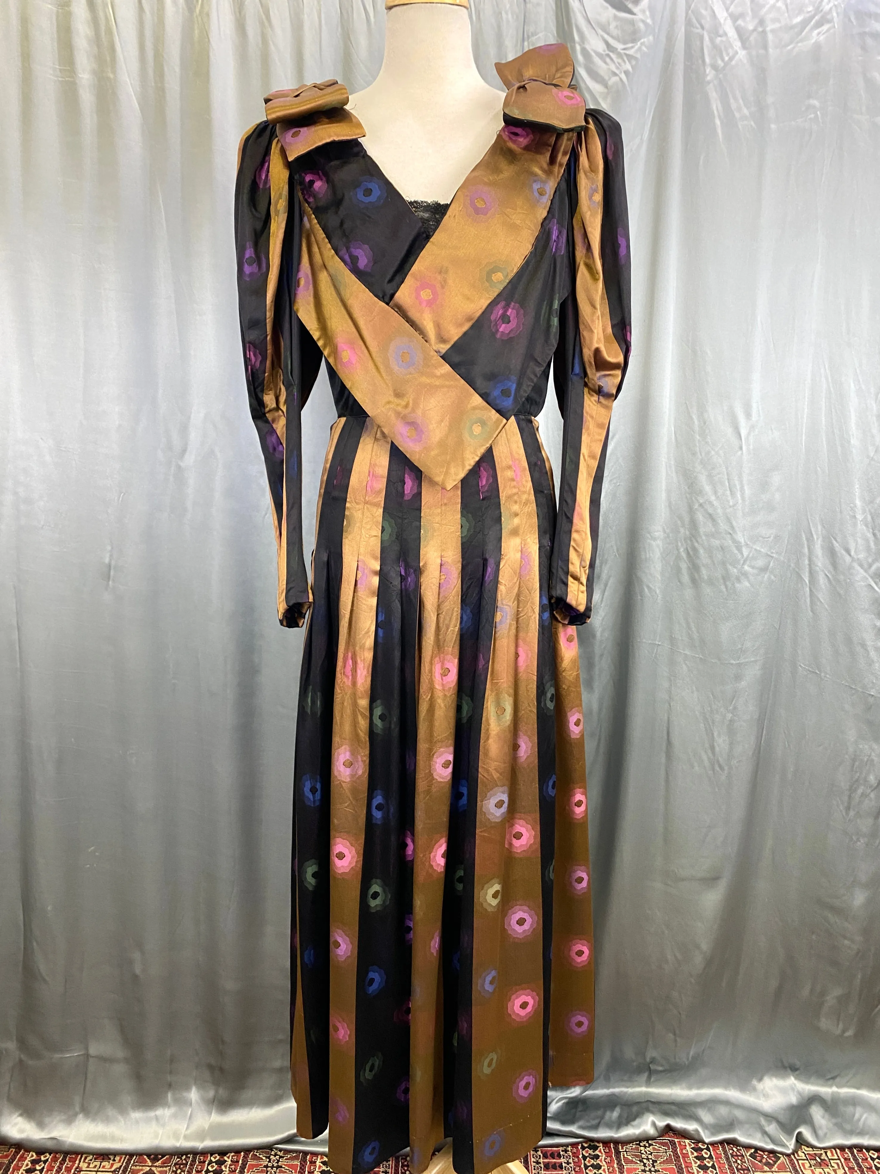 Vintage 1980s Custom Silk Satin Charmeuse Gown, Large