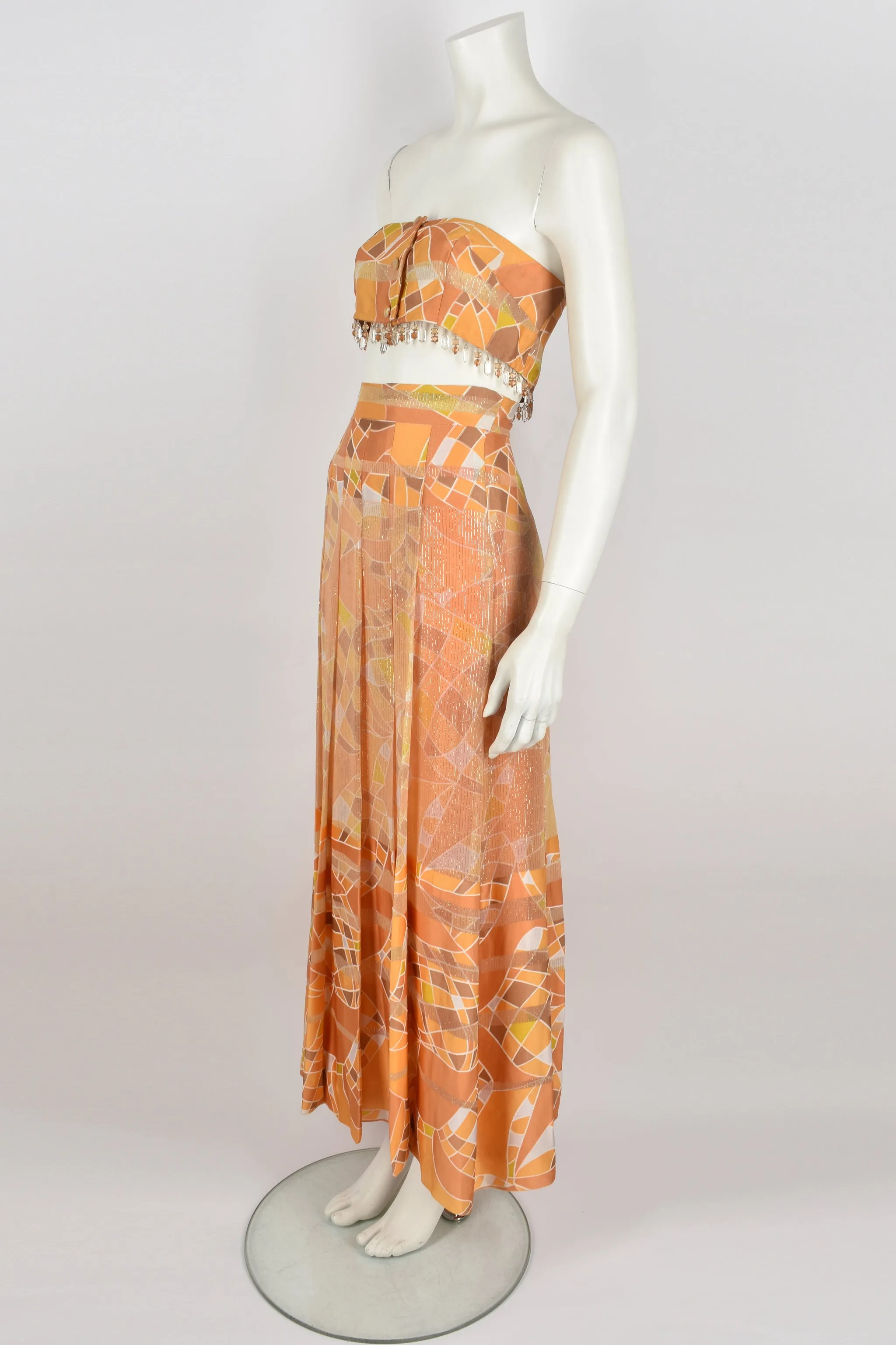 VINTAGE 60s abstract print skirt top set M