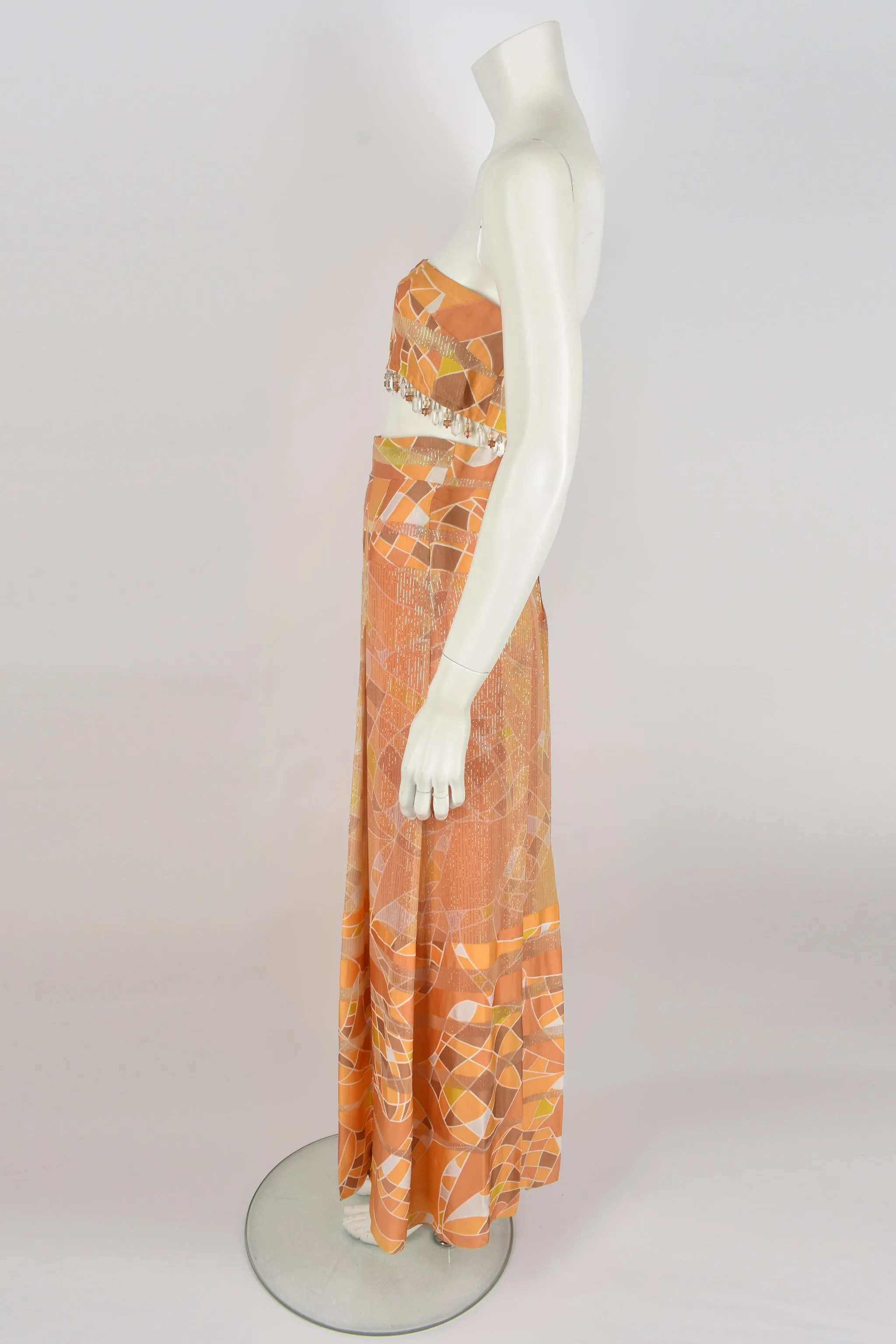 VINTAGE 60s abstract print skirt top set M