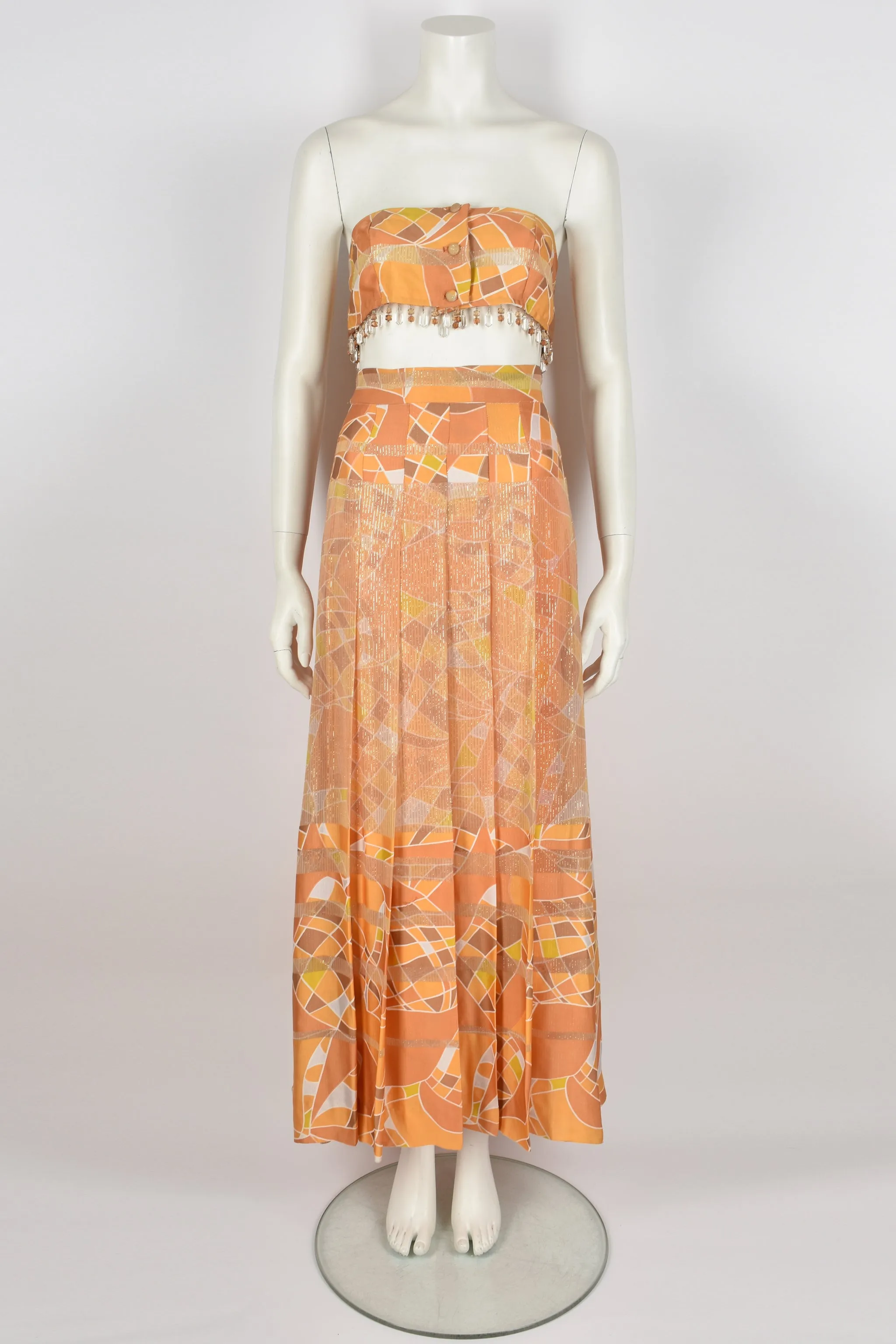 VINTAGE 60s abstract print skirt top set M