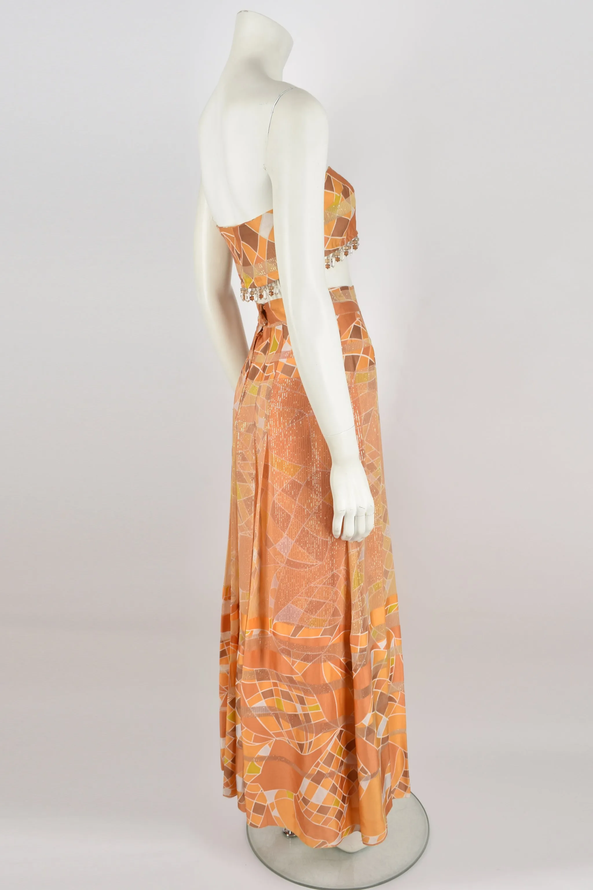 VINTAGE 60s abstract print skirt top set M