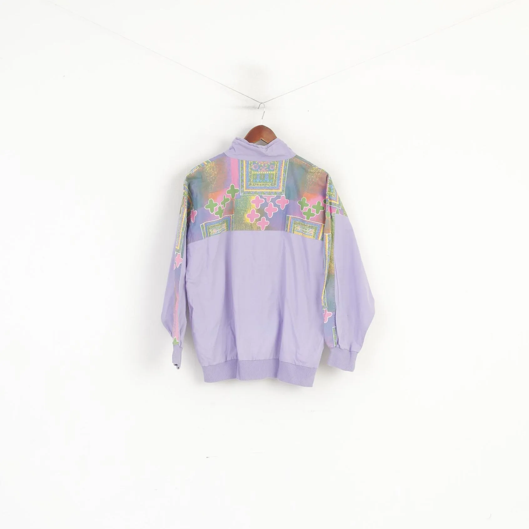 Vintage Women 44/46 L Bomber Jacket Violet Cotton Festival Full Zip Retro Top