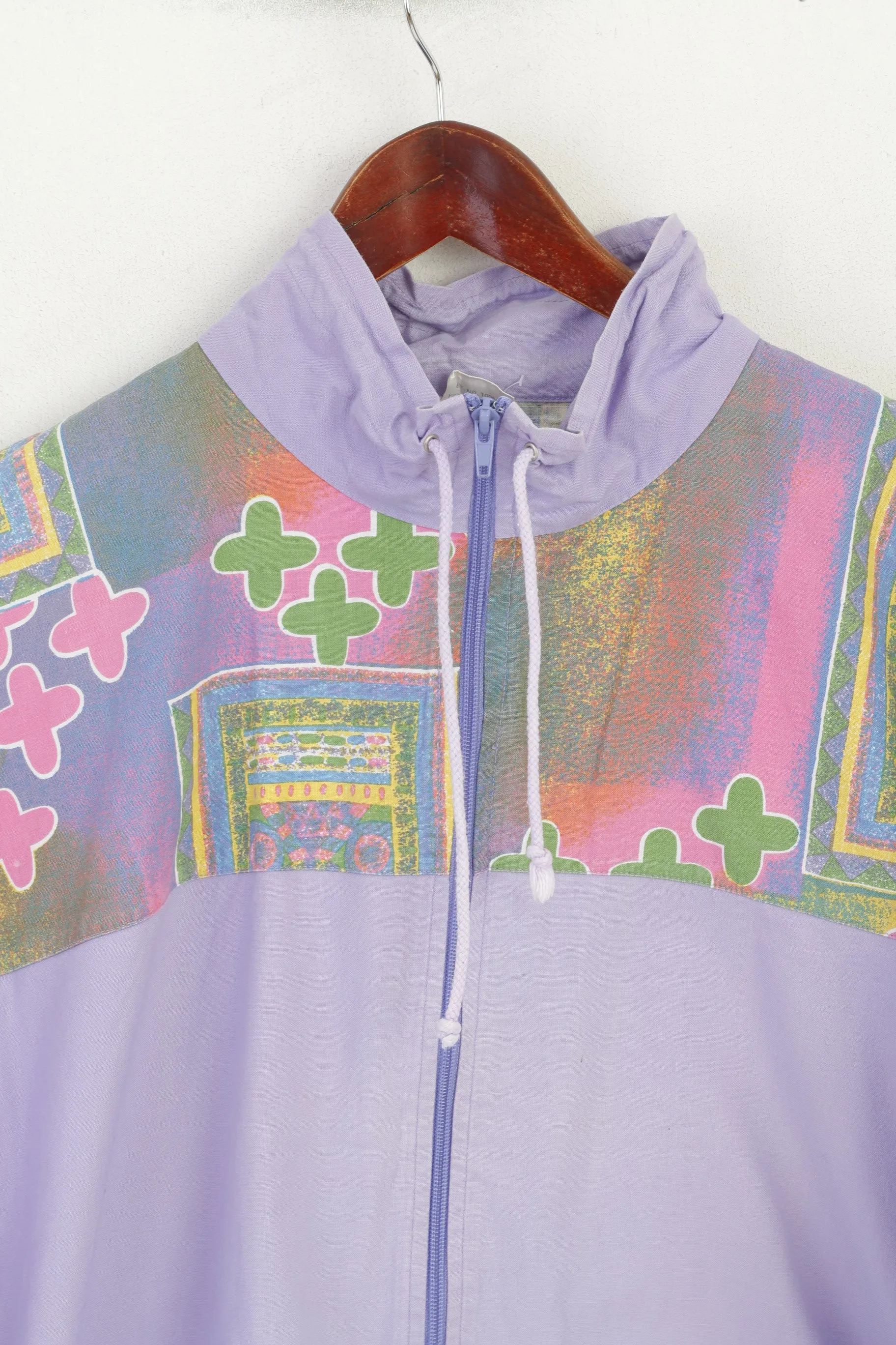 Vintage Women 44/46 L Bomber Jacket Violet Cotton Festival Full Zip Retro Top