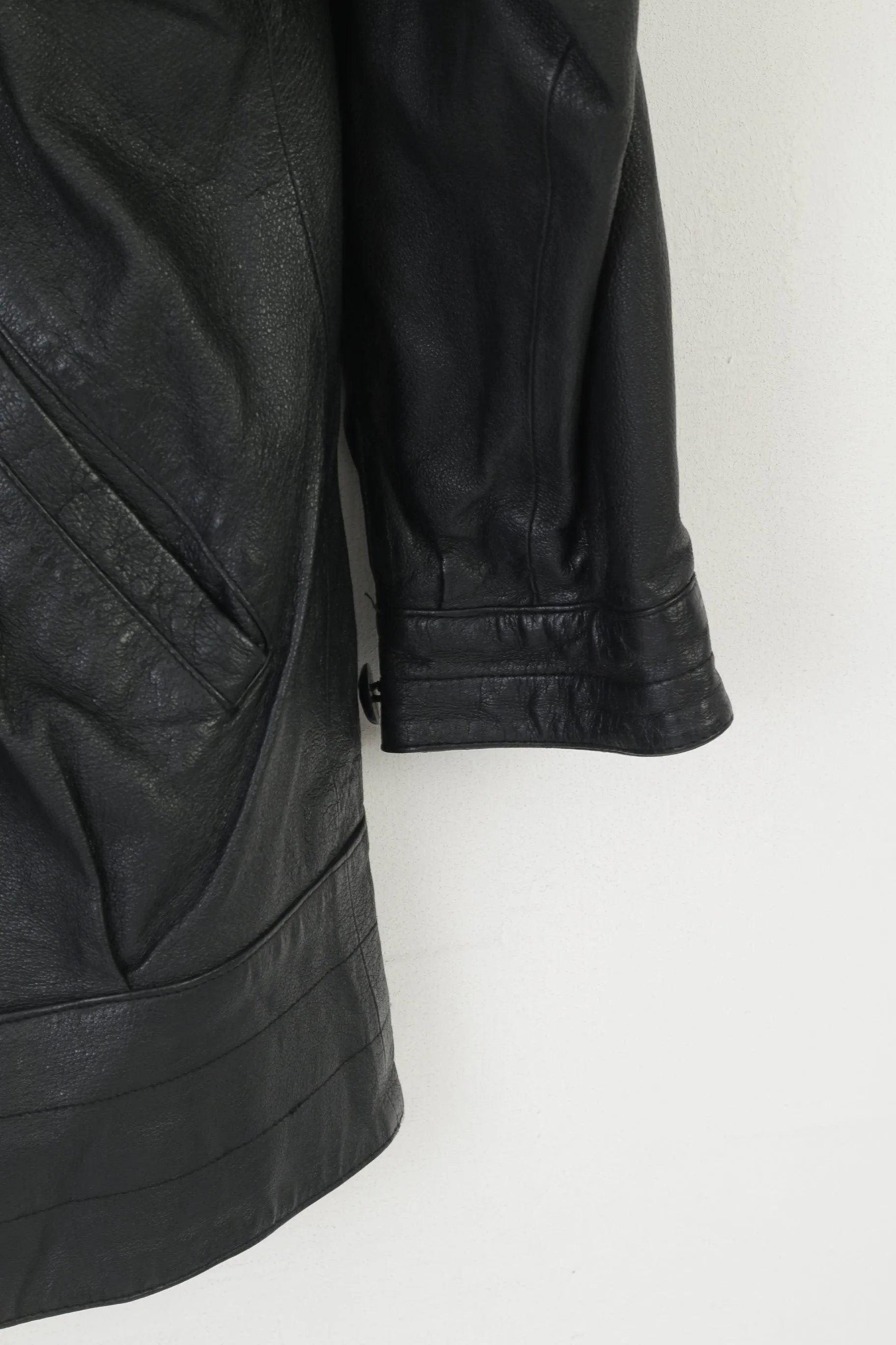 Vintage Women XL Jacket Black Leather Bat Bomber Shoulder Pads Retro Top