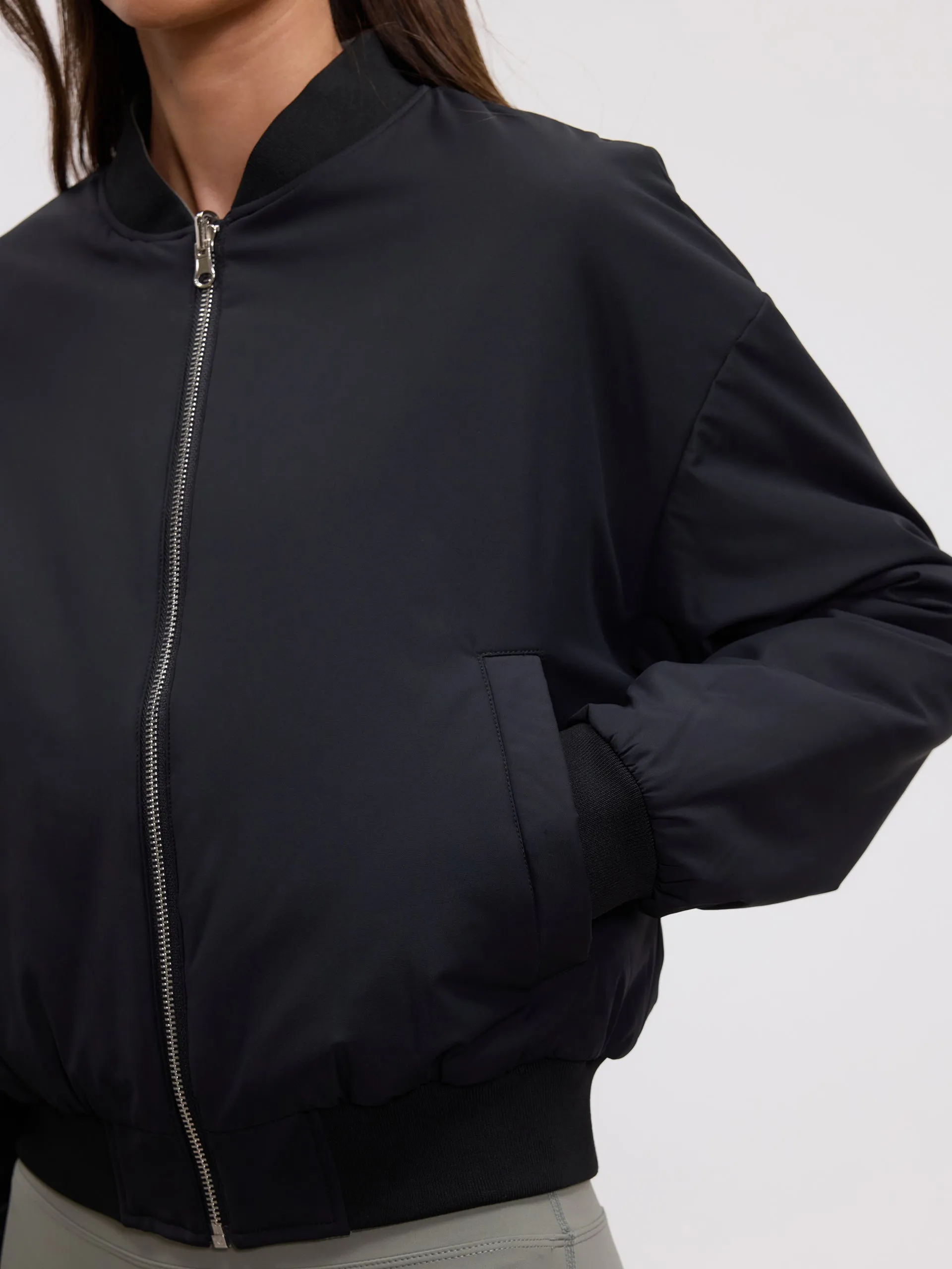 Womens Reversible Bomber Jacket in Black Sage