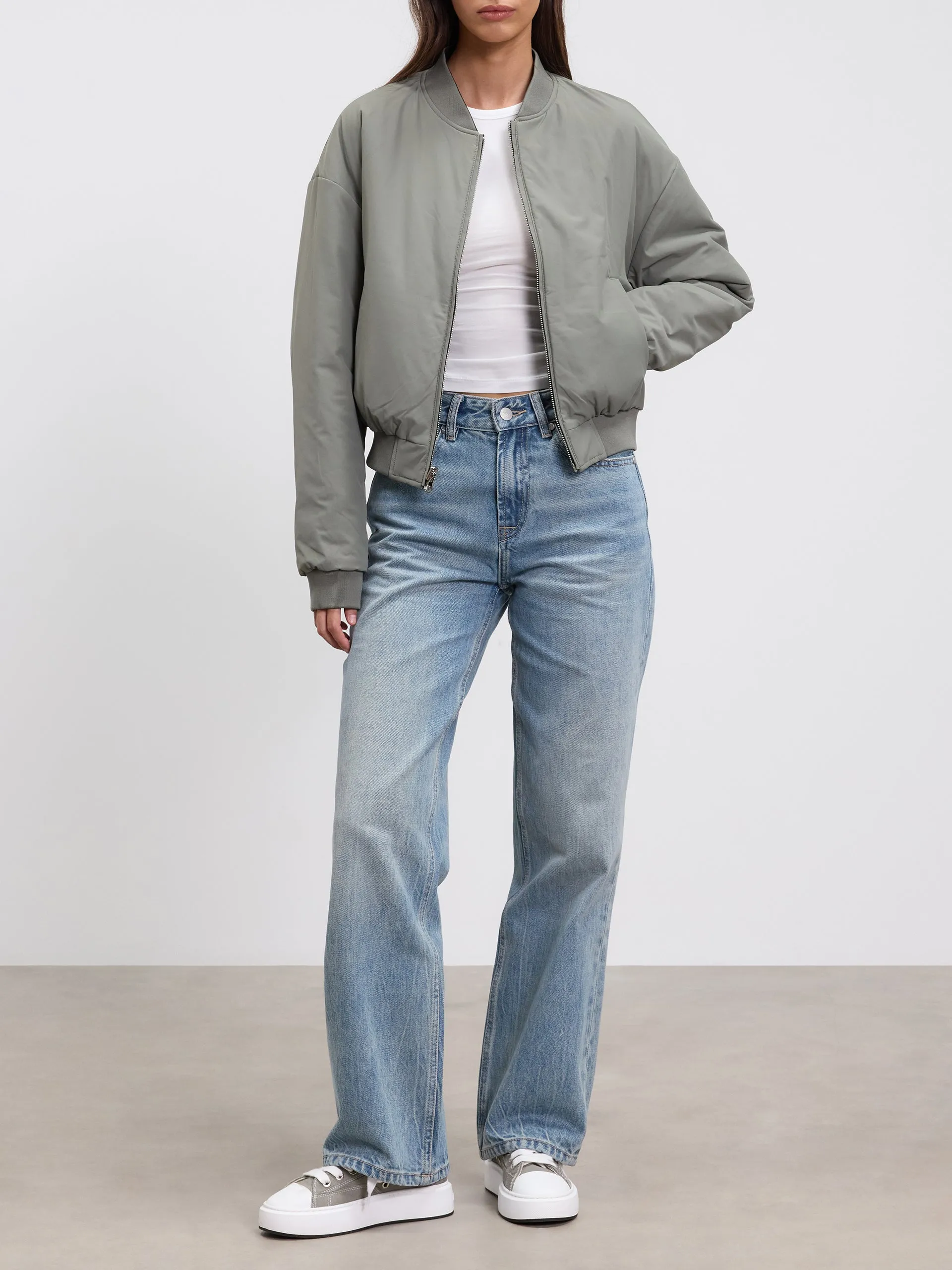 Womens Reversible Bomber Jacket in Black Sage