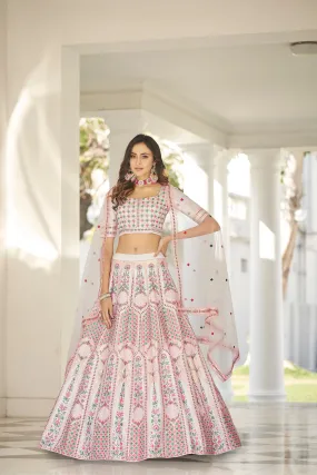 Wonderful White Thread Embroidered Silk Party Wear Lehenga Choli