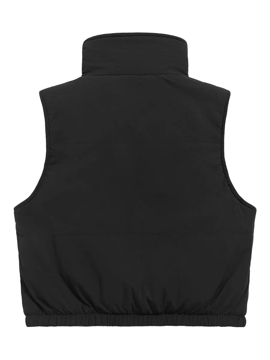 ZAFUL Women's 2024 Fleece Cropped Vest Sleeveless Zip Up Reversible Lightweight Crop Jacket Sherpa Winter Puffer Coat Outerwear