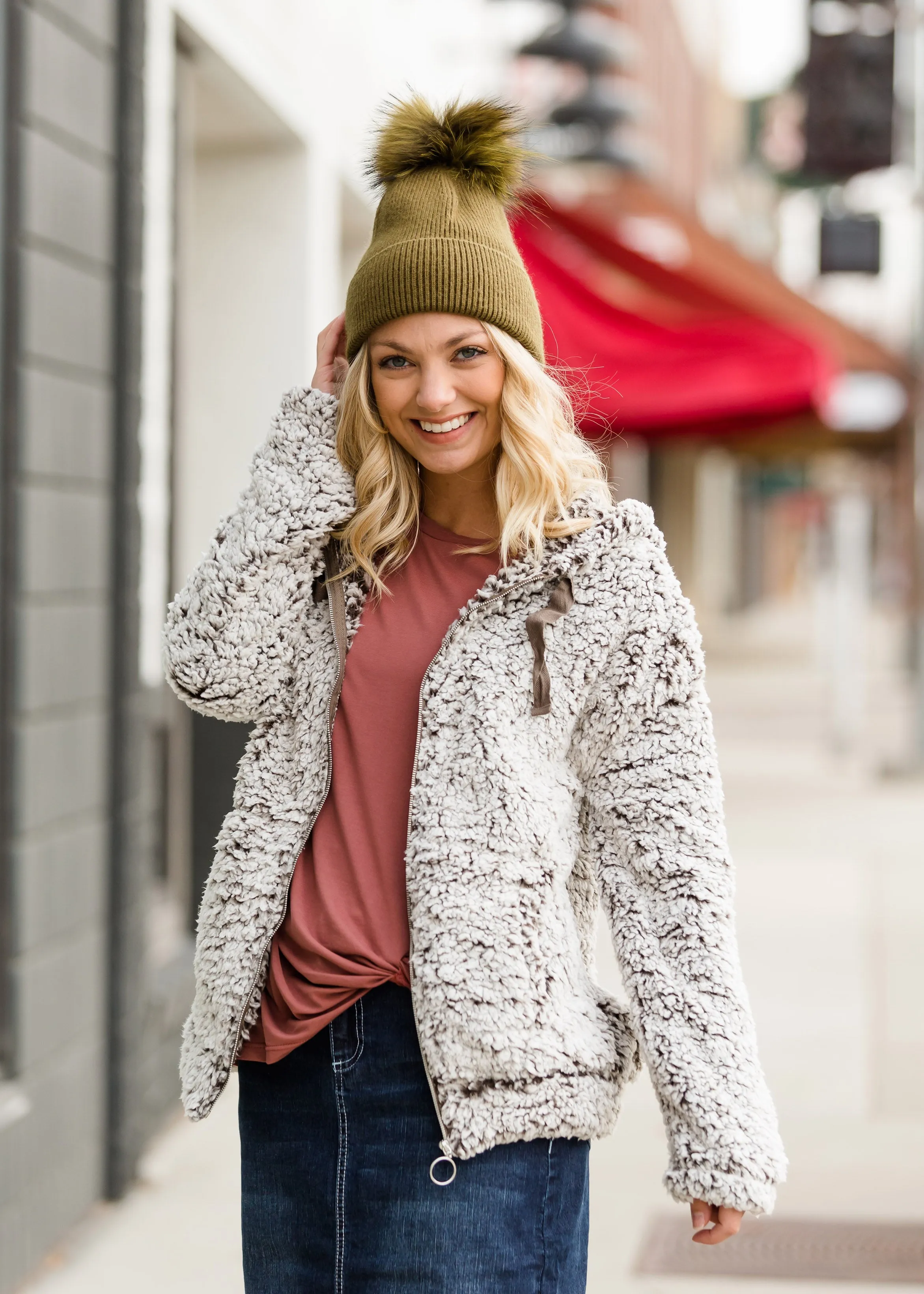 Zip Up Sherpa Hooded Jacket - FINAL SALE