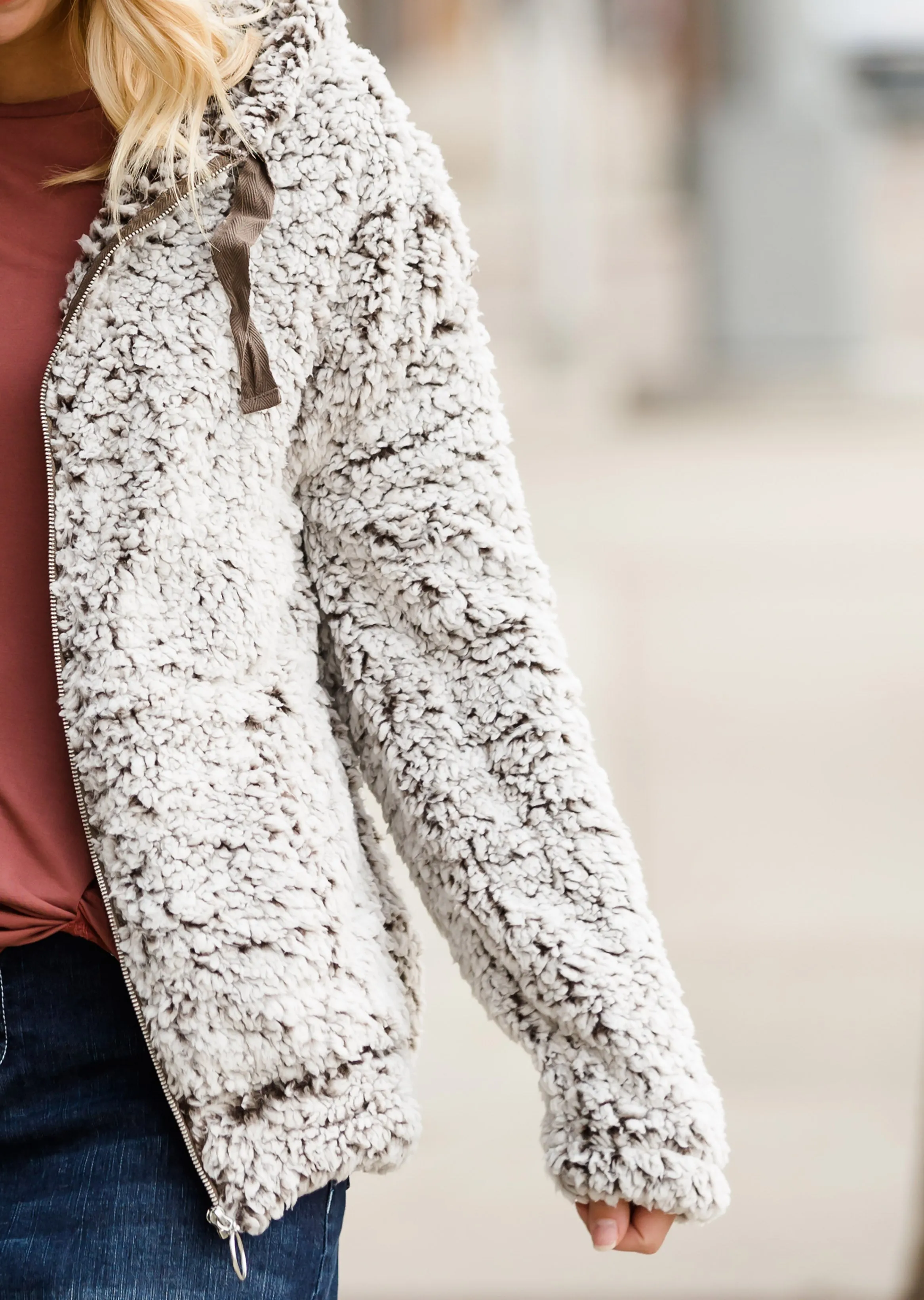 Zip Up Sherpa Hooded Jacket - FINAL SALE